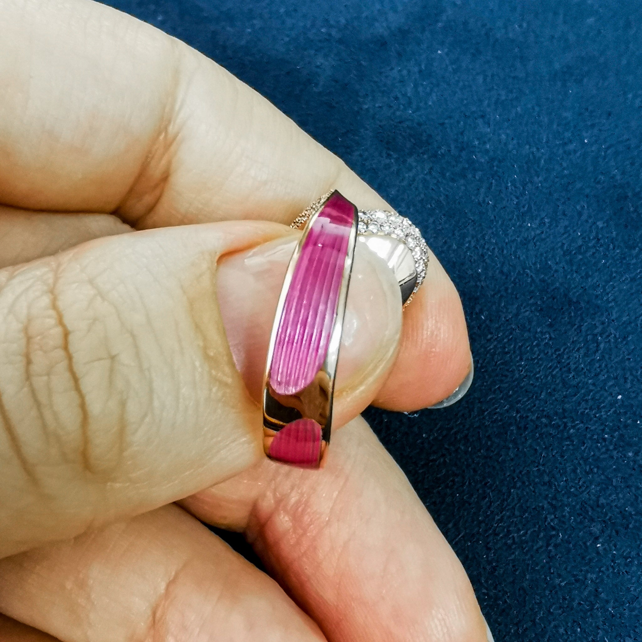 Rubellite, Diamonds  18K Rose Gold, Enamel Ring, R 0123-0