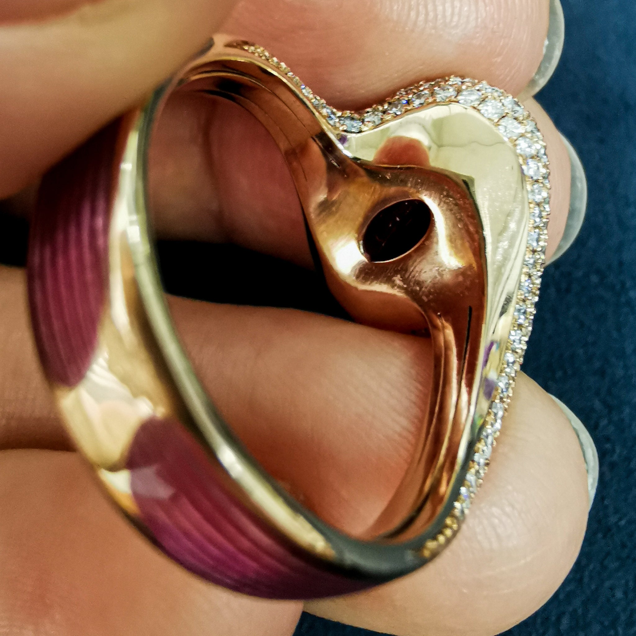 Rubellite, Diamonds  18K Rose Gold, Enamel Ring, R 0123-0