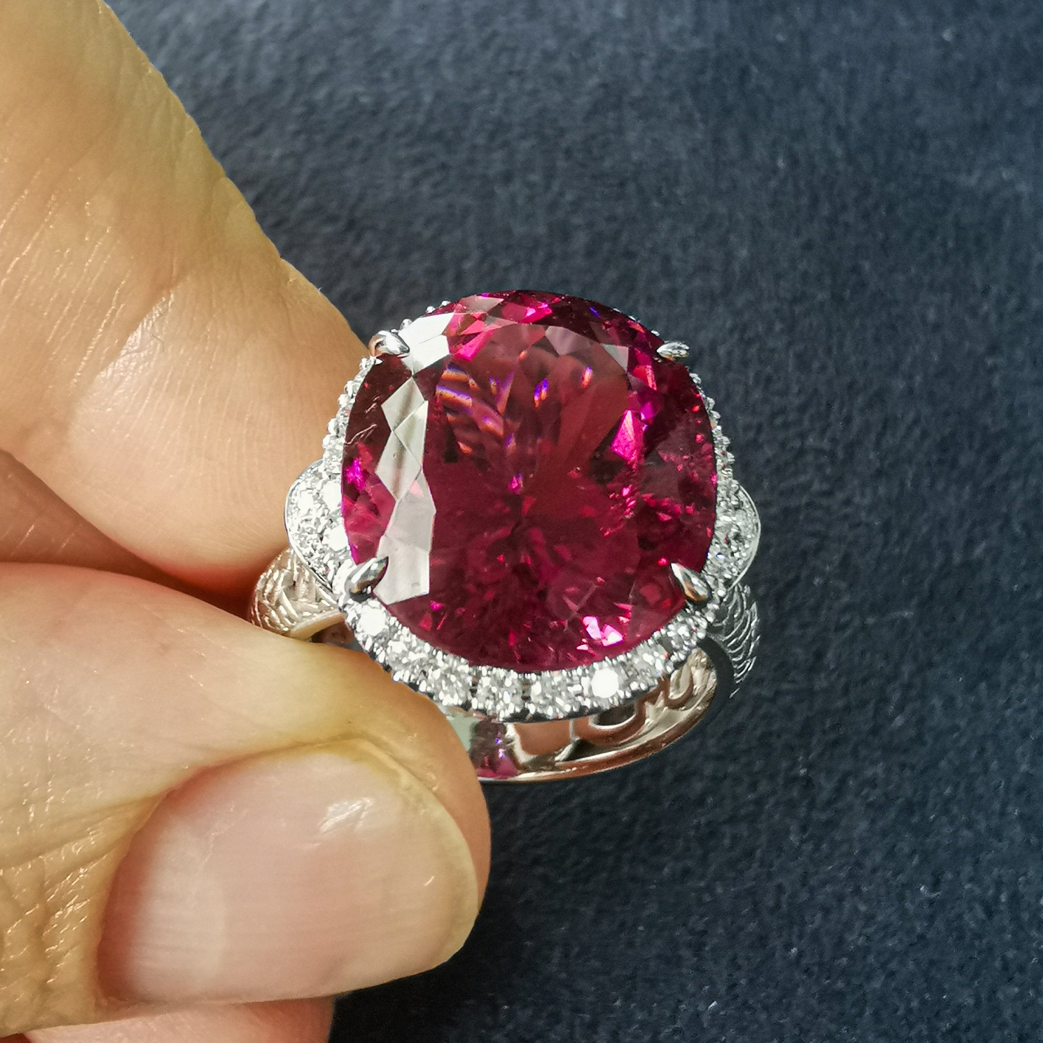 Rubellite, Diamonds 18K White Gold Ring, R 0144-1