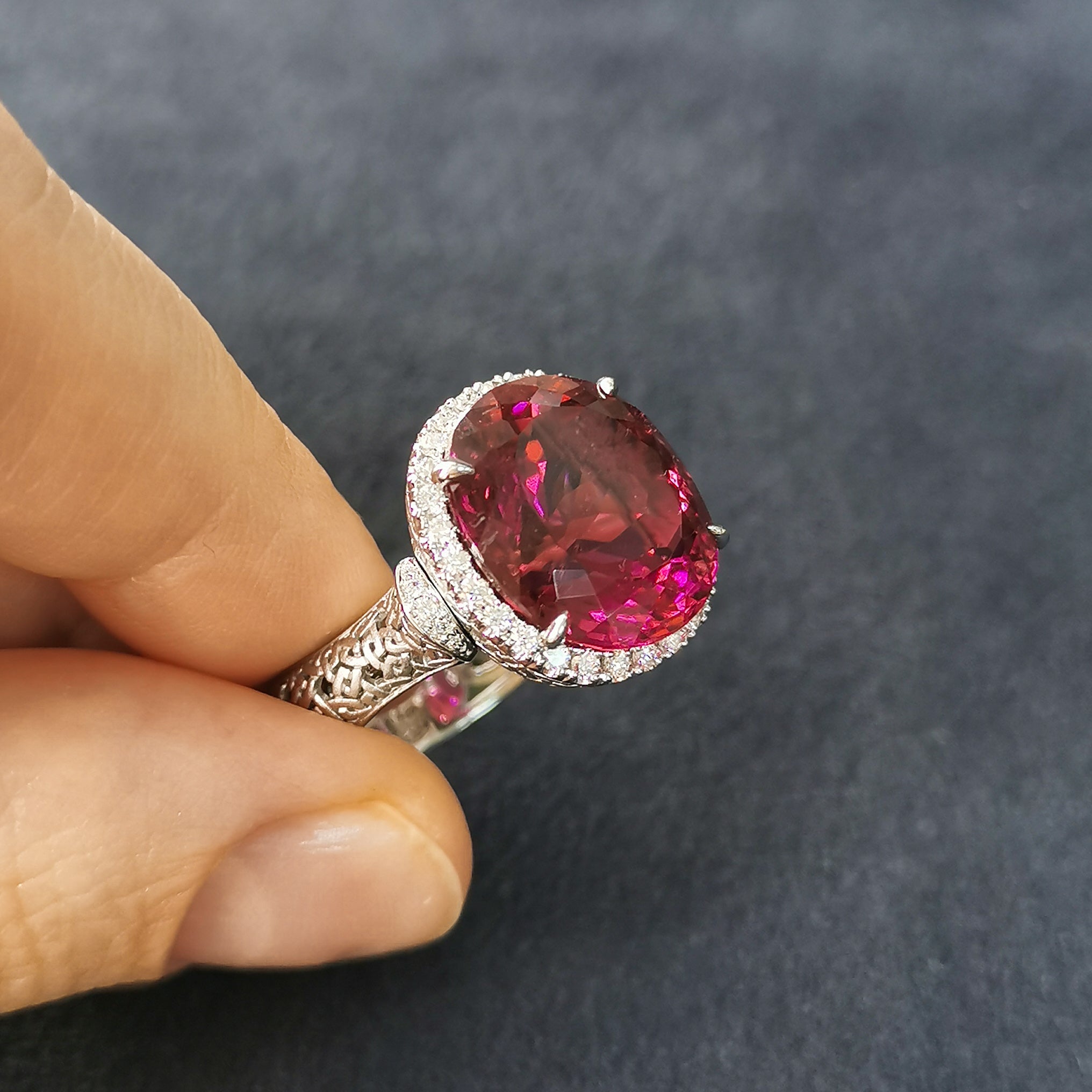 Rubellite, Diamonds 18K White Gold Ring, R 0144-1