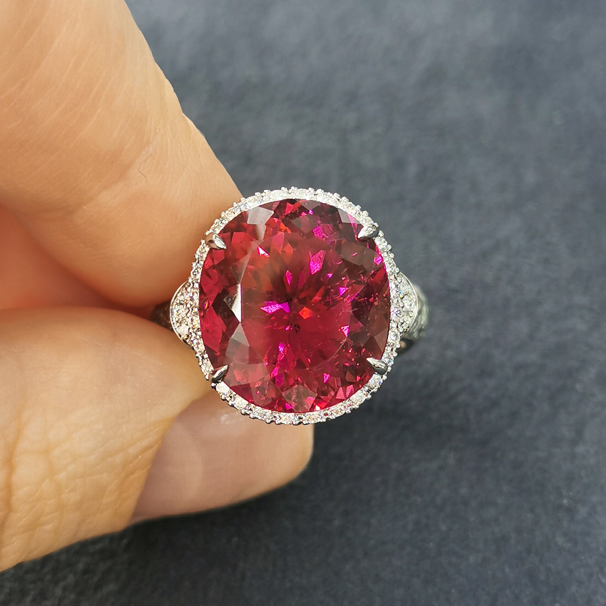 Rubellite, Diamonds 18K White Gold Ring, R 0144-1
