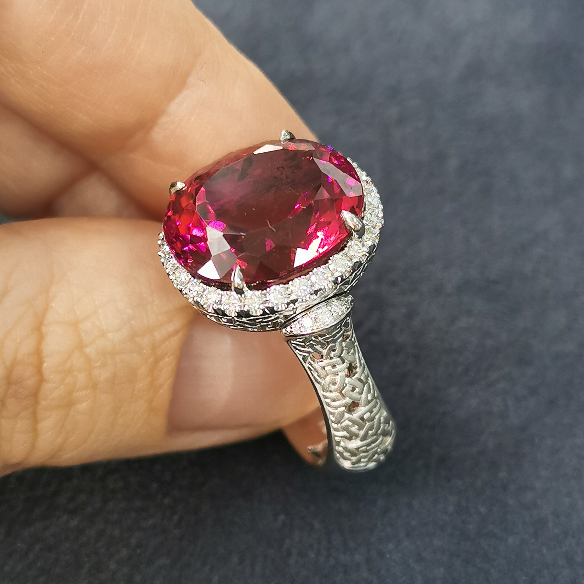 Rubellite, Diamonds 18K White Gold Ring, R 0144-1