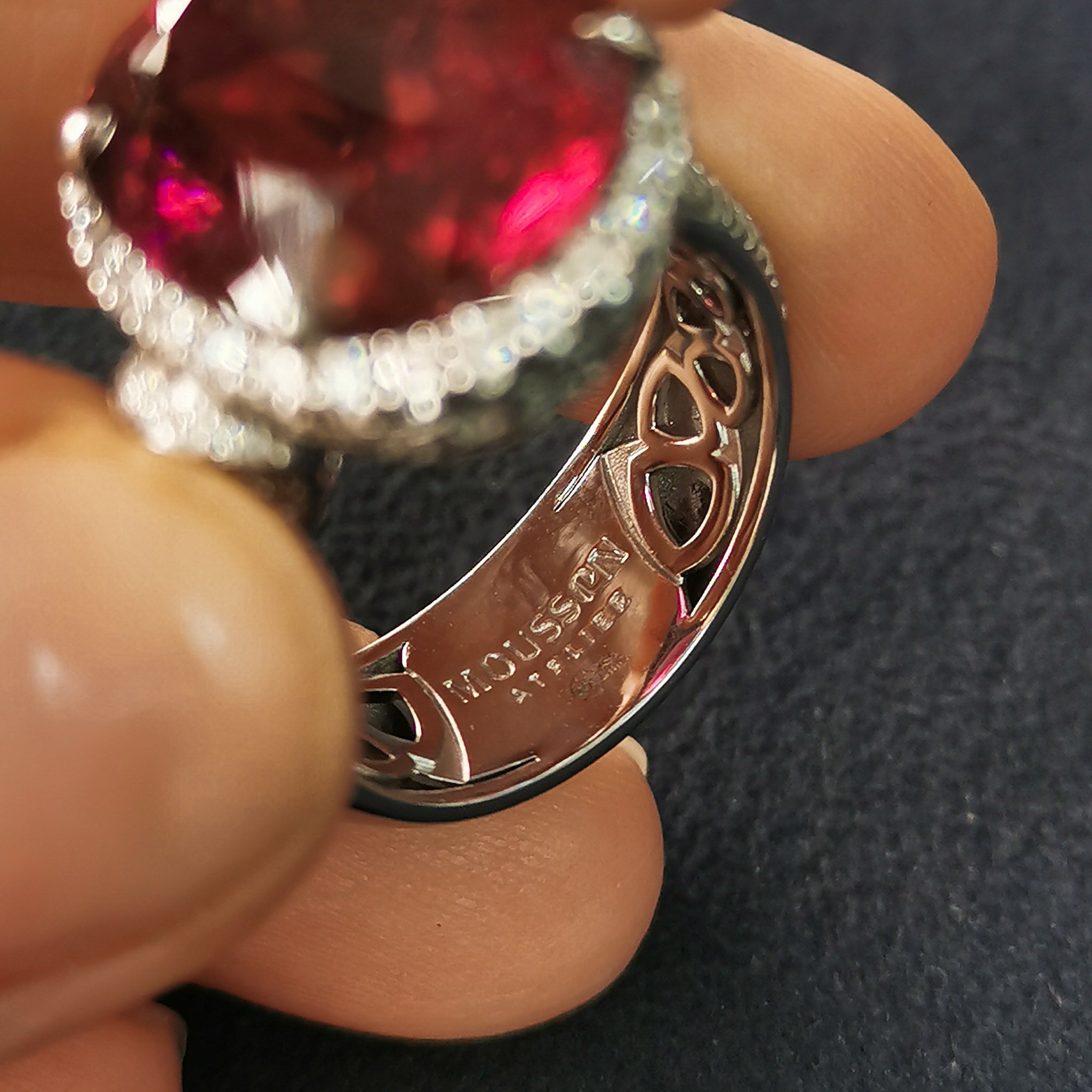 Rubellite, Diamonds 18K White Gold Ring, R 0144-1