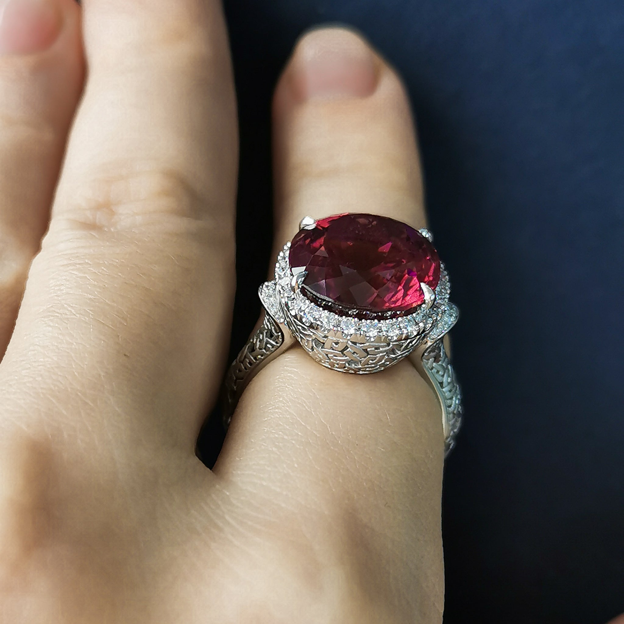 Rubellite, Diamonds 18K White Gold Ring, R 0144-1