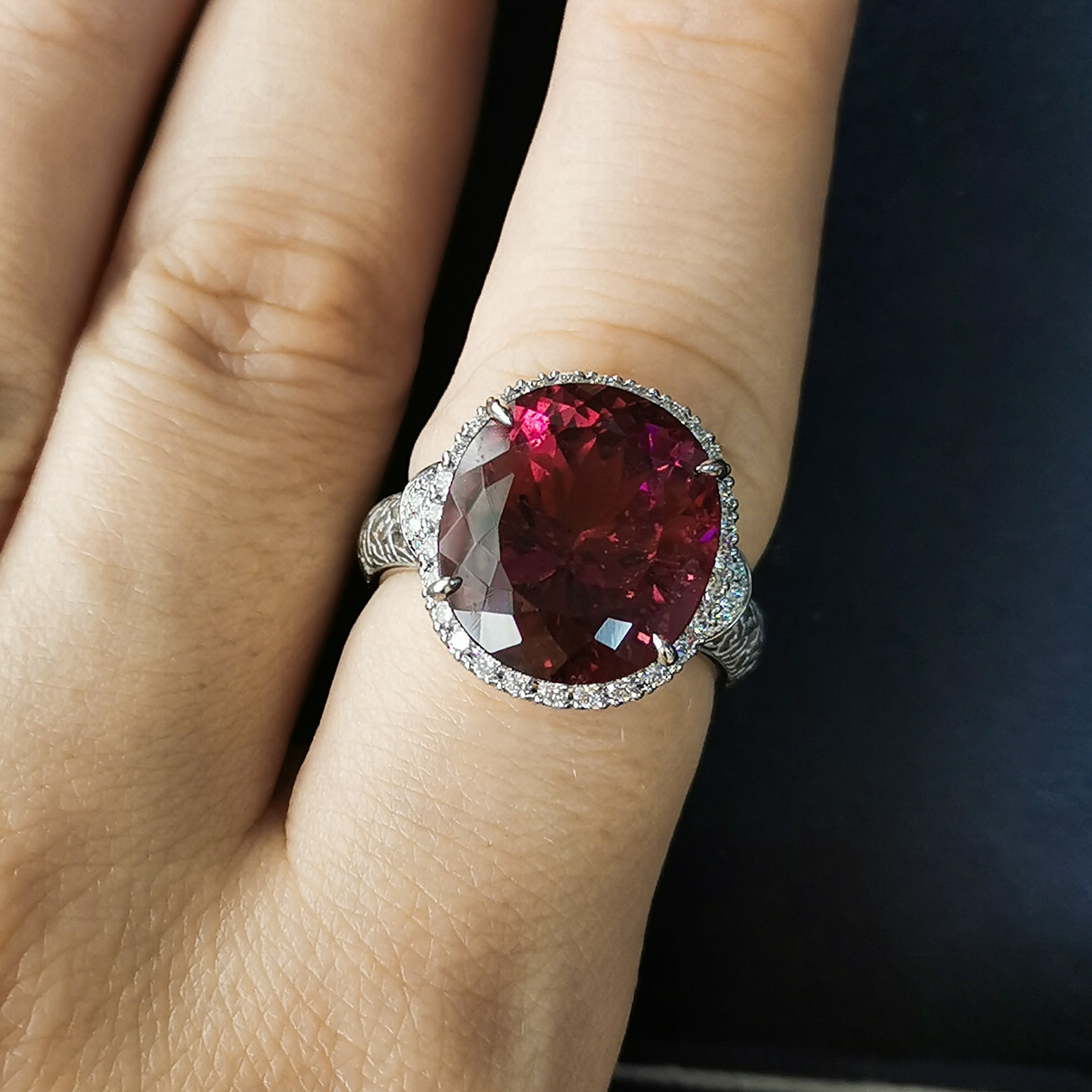 Rubellite, Diamonds 18K White Gold Ring, R 0144-1