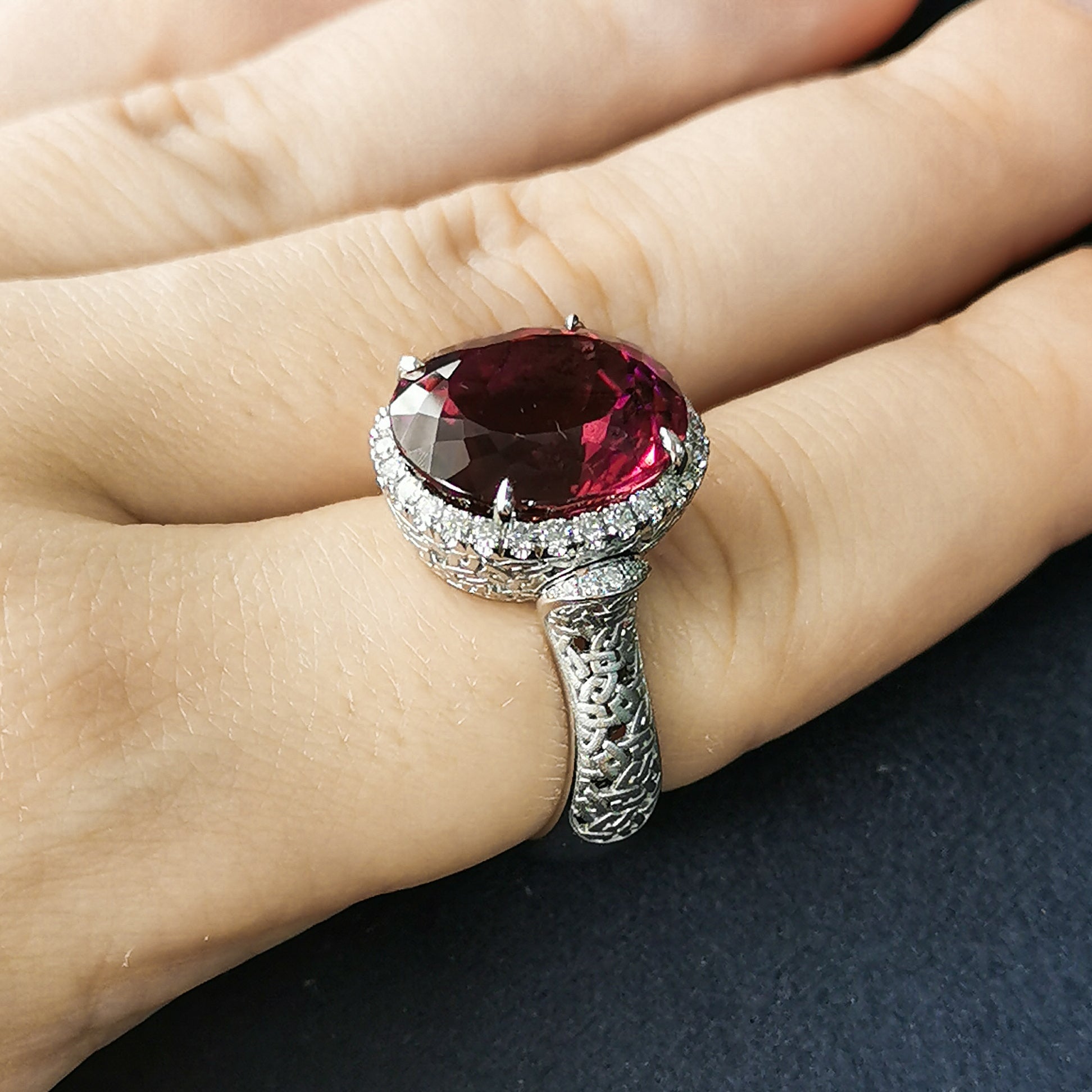 Rubellite, Diamonds 18K White Gold Ring, R 0144-1