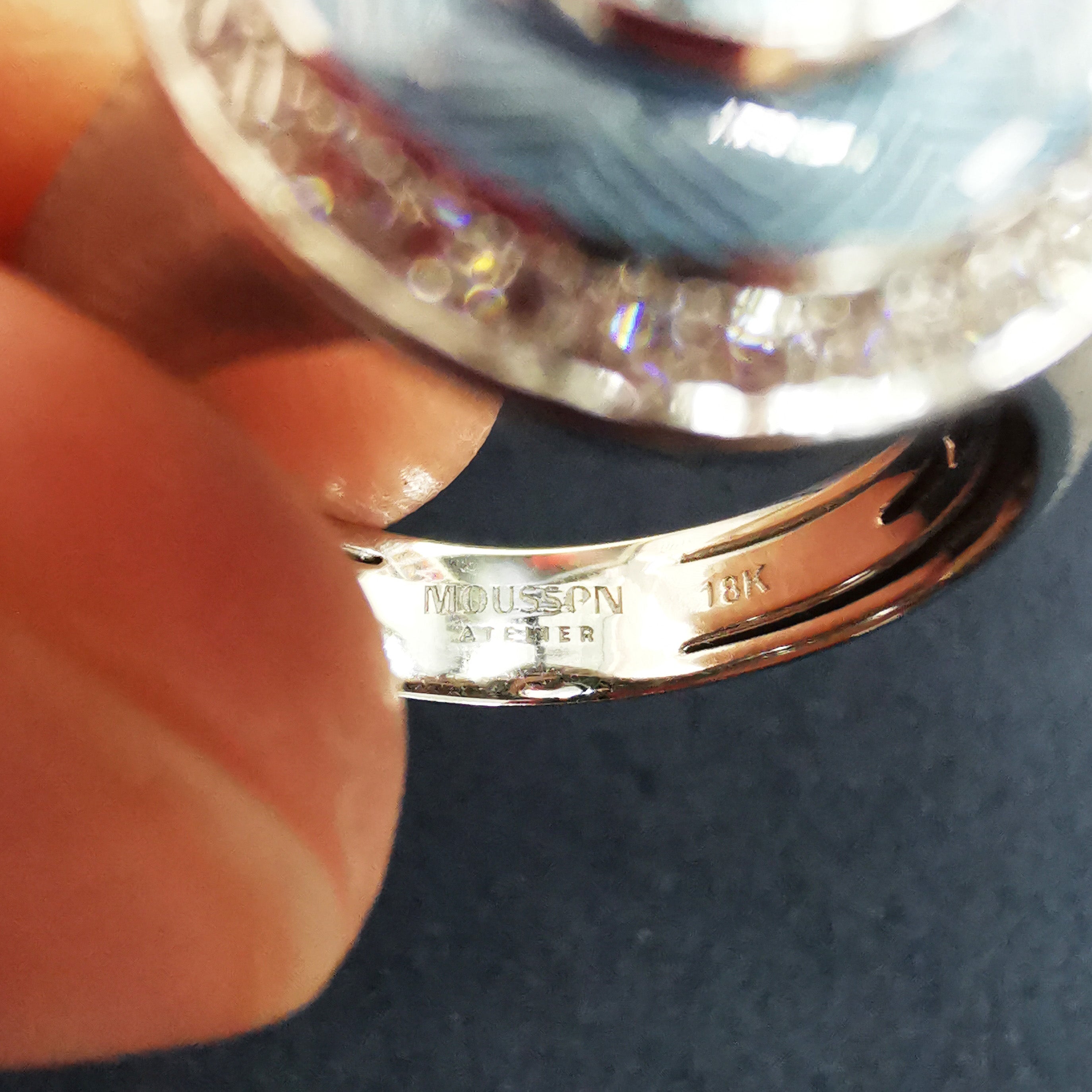 Enamel, Aquamarine, Diamonds 18K White Gold Ring, R 0084-2