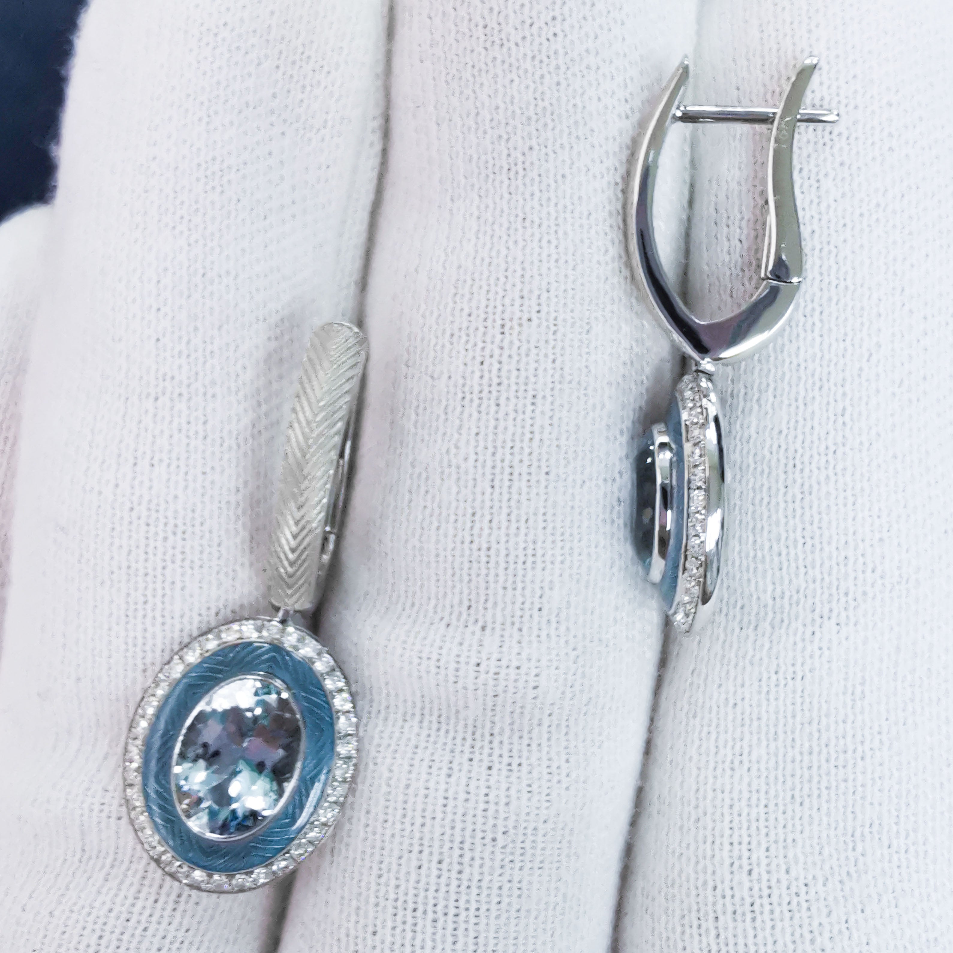 Aquamarine, Diamonds 18K White Gold Earrings, E 0084-3