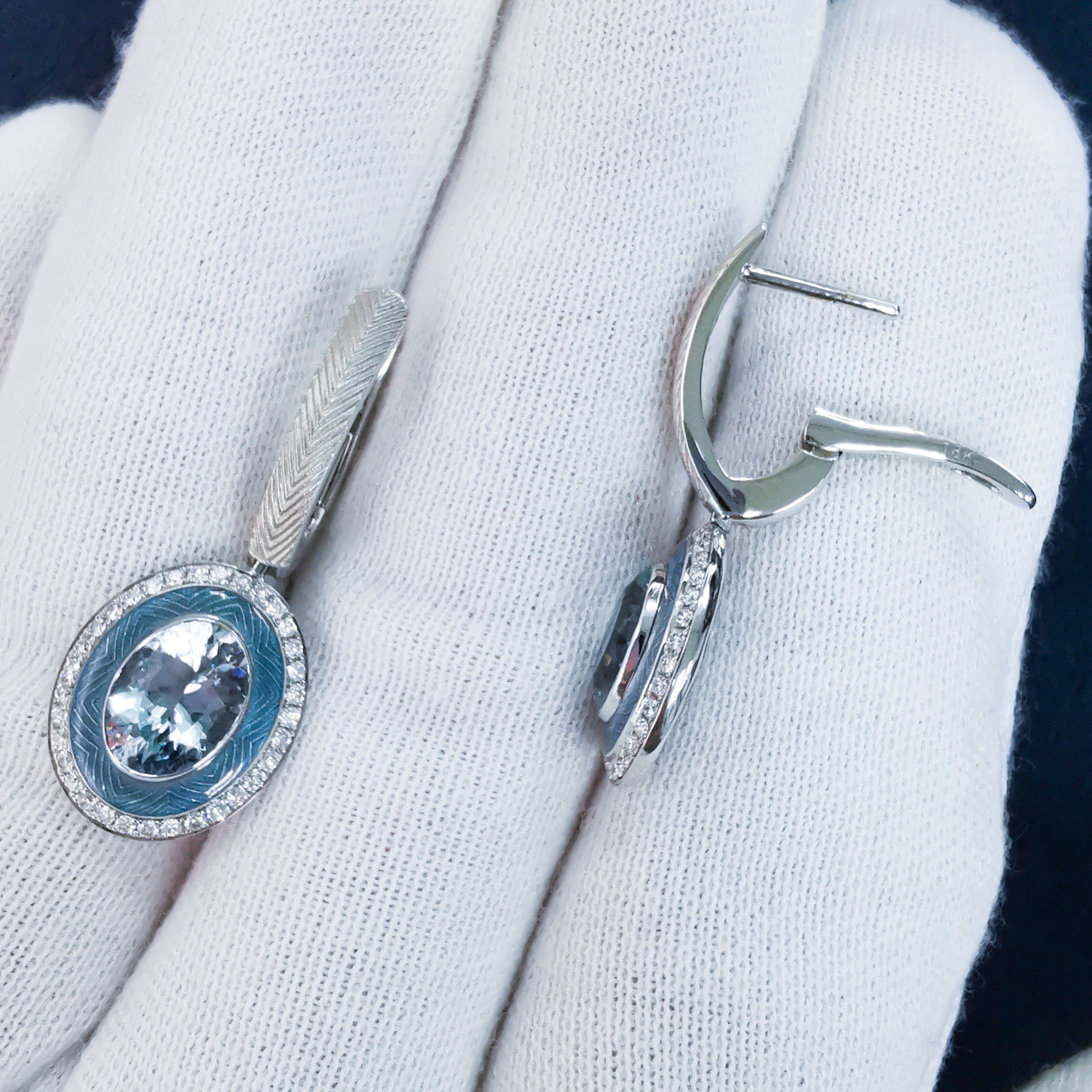 Aquamarine, Diamonds 18K White Gold Earrings, E 0084-3