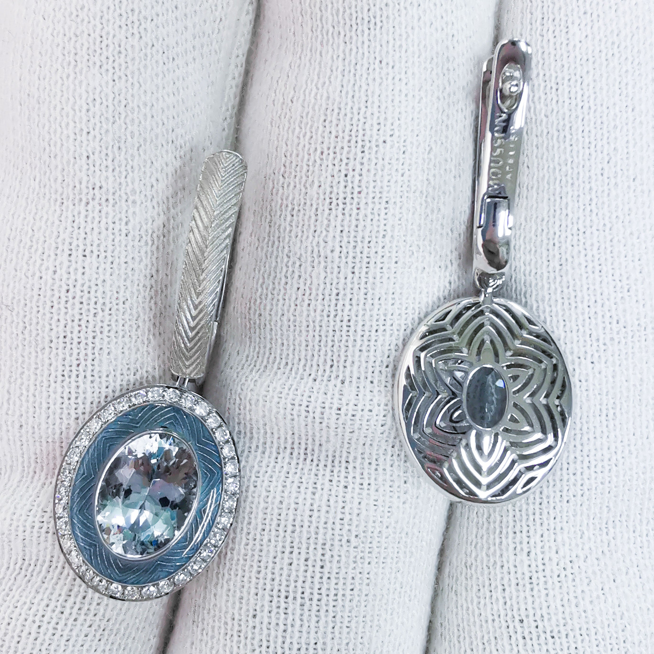 Aquamarine, Diamonds 18K White Gold Earrings, E 0084-3