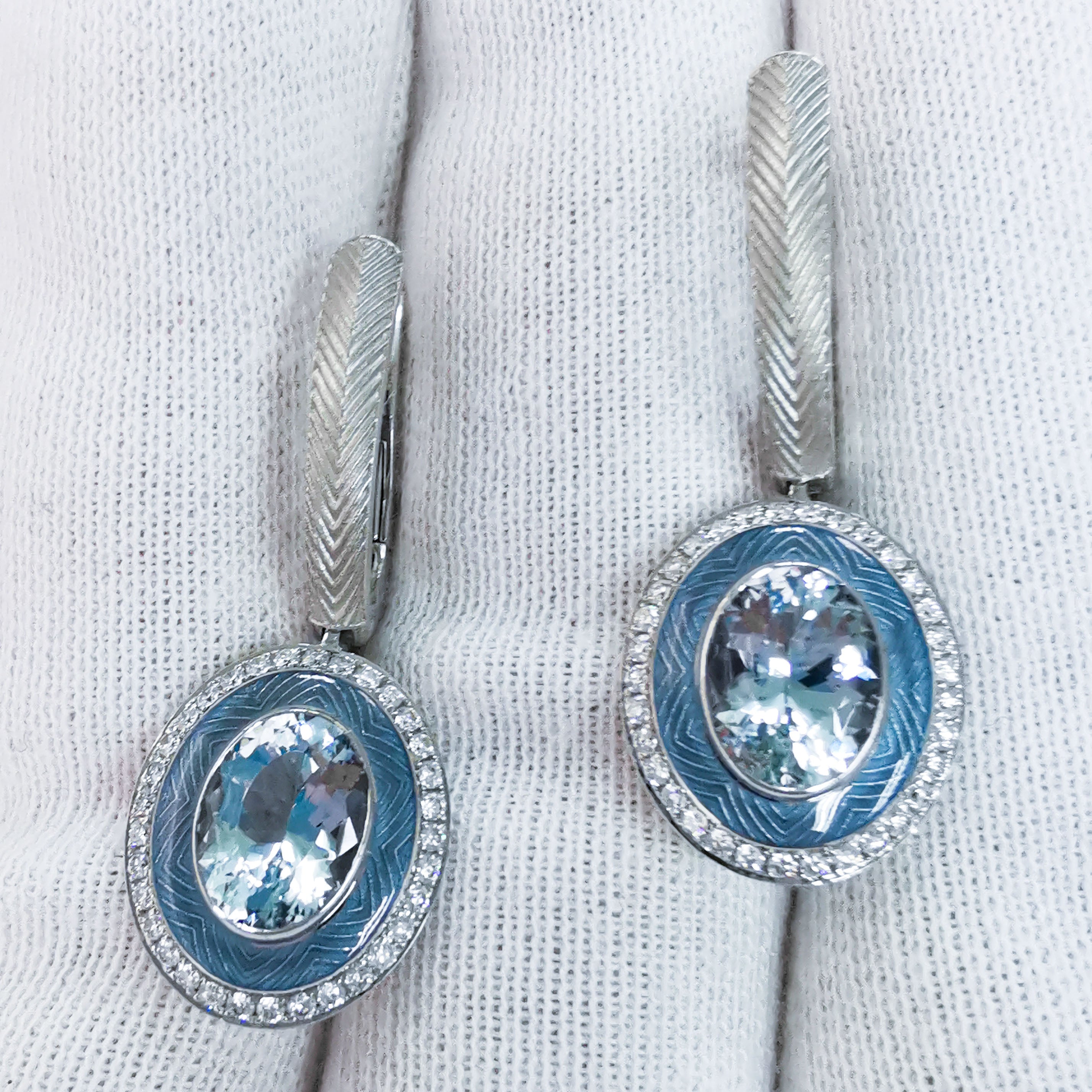 Aquamarine, Diamonds 18K White Gold Earrings, E 0084-3
