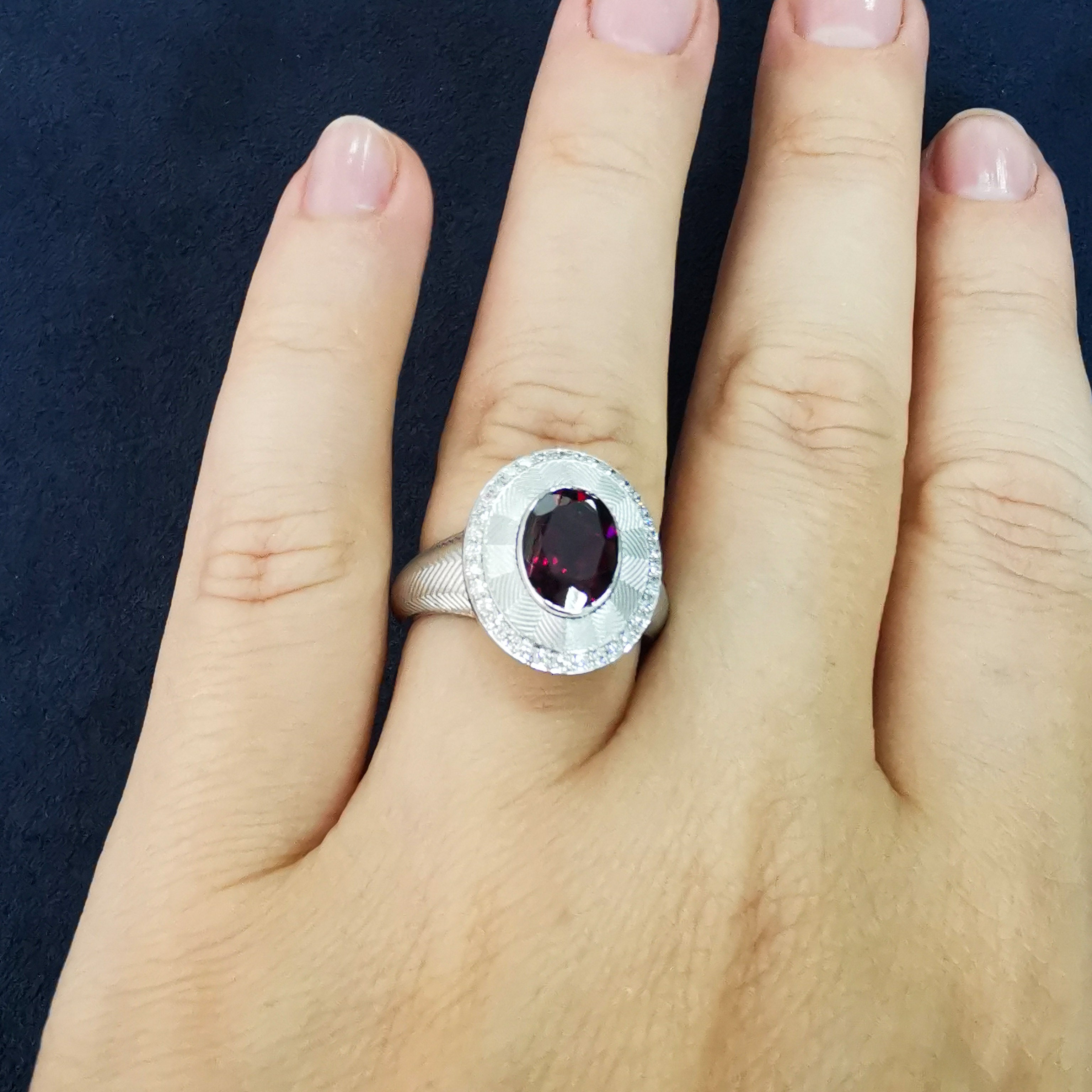 Rhodolite, Diamonds 18K White Gold Ring, R 0084-0