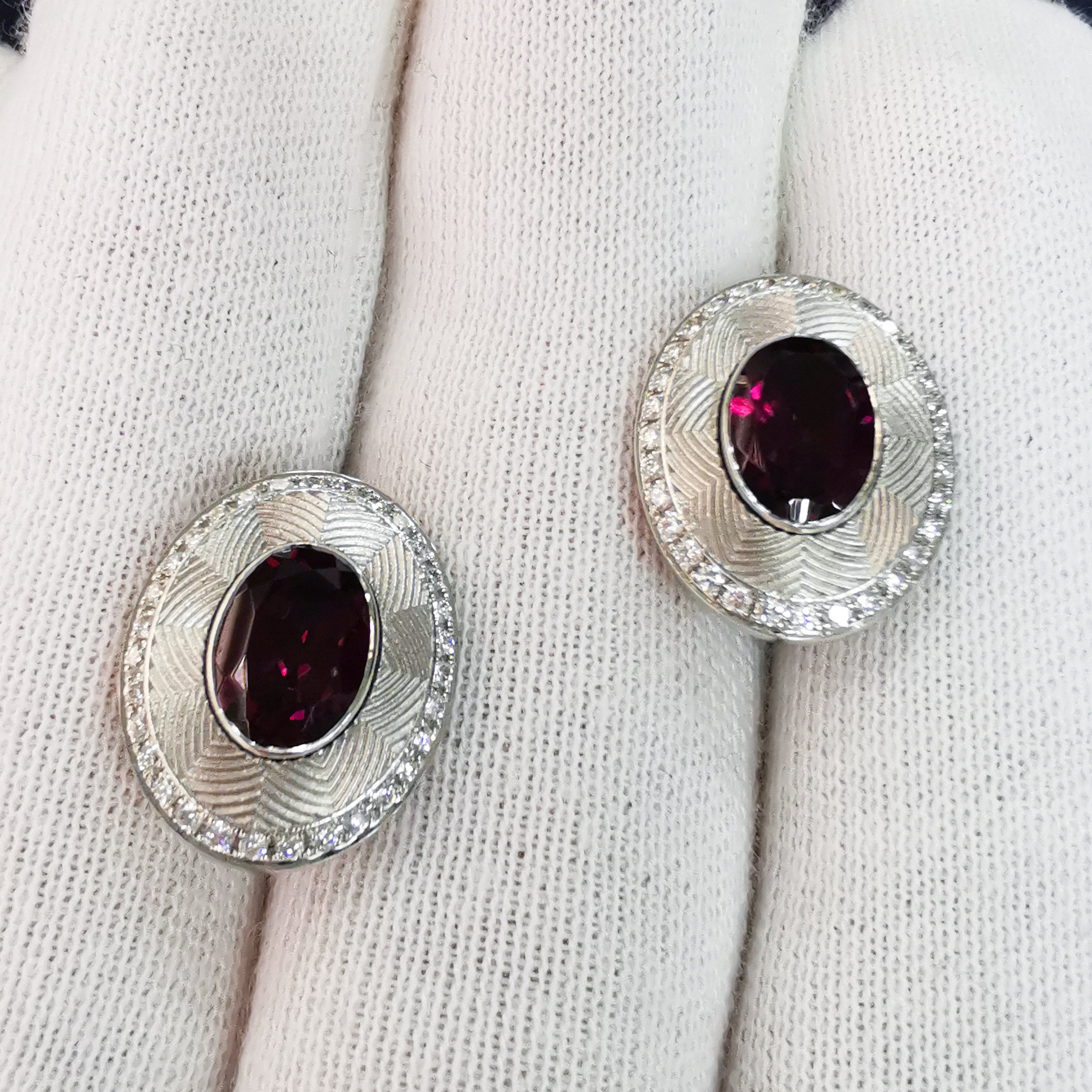 Rhodolite, Diamonds 18K White Gold Earrings, E 0084-5