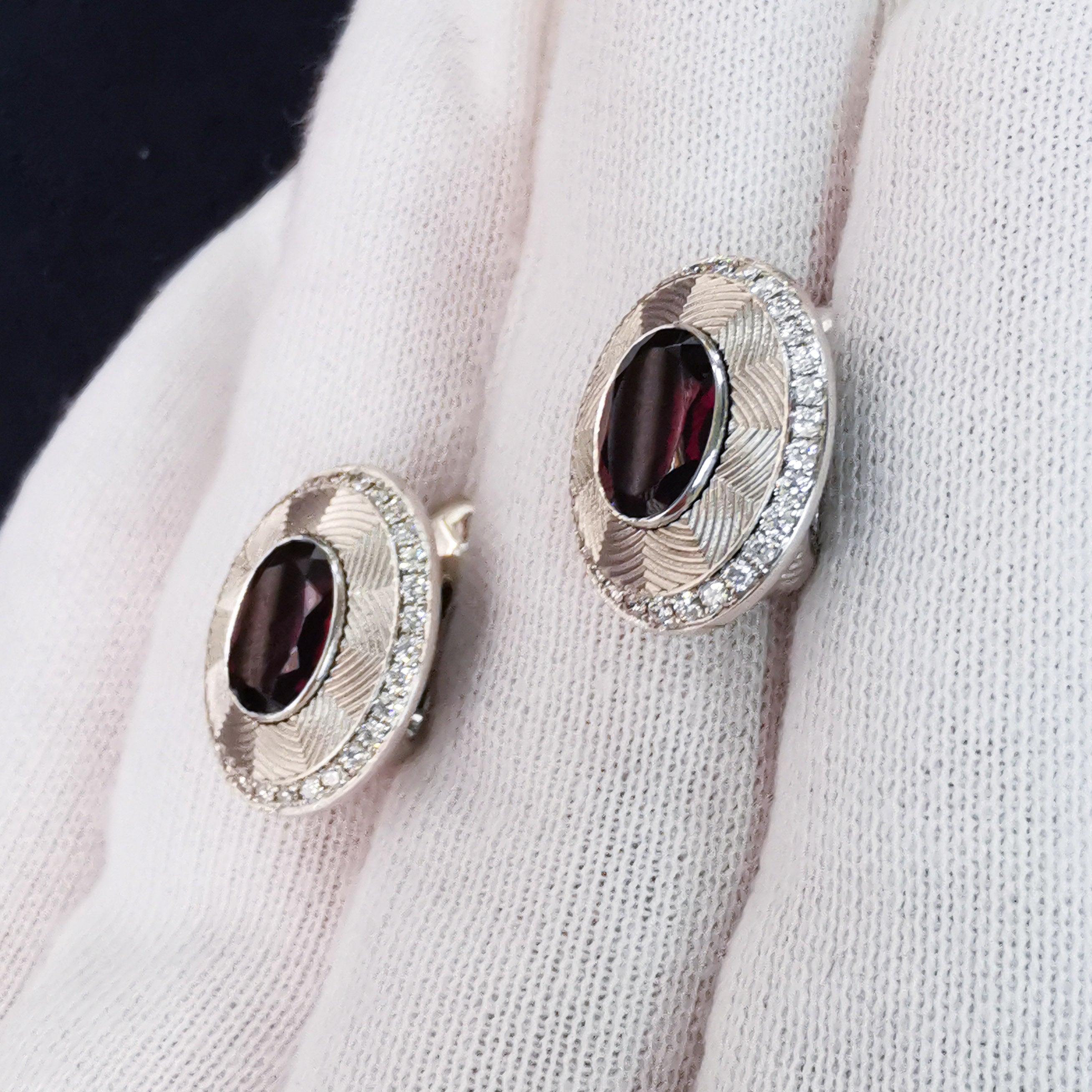 Rhodolite, Diamonds 18K White Gold Earrings, E 0084-5