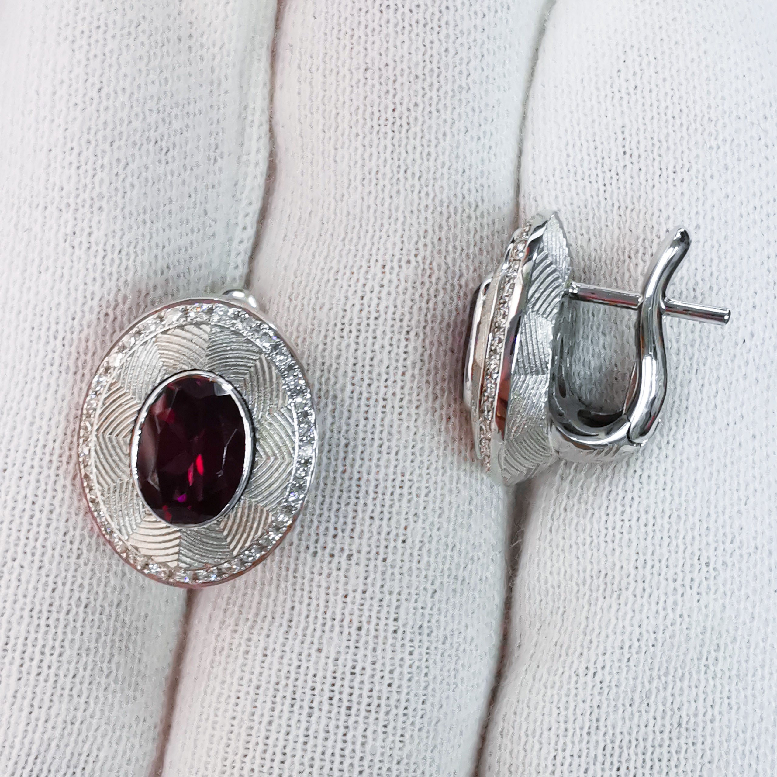 Rhodolite, Diamonds 18K White Gold Earrings, E 0084-5