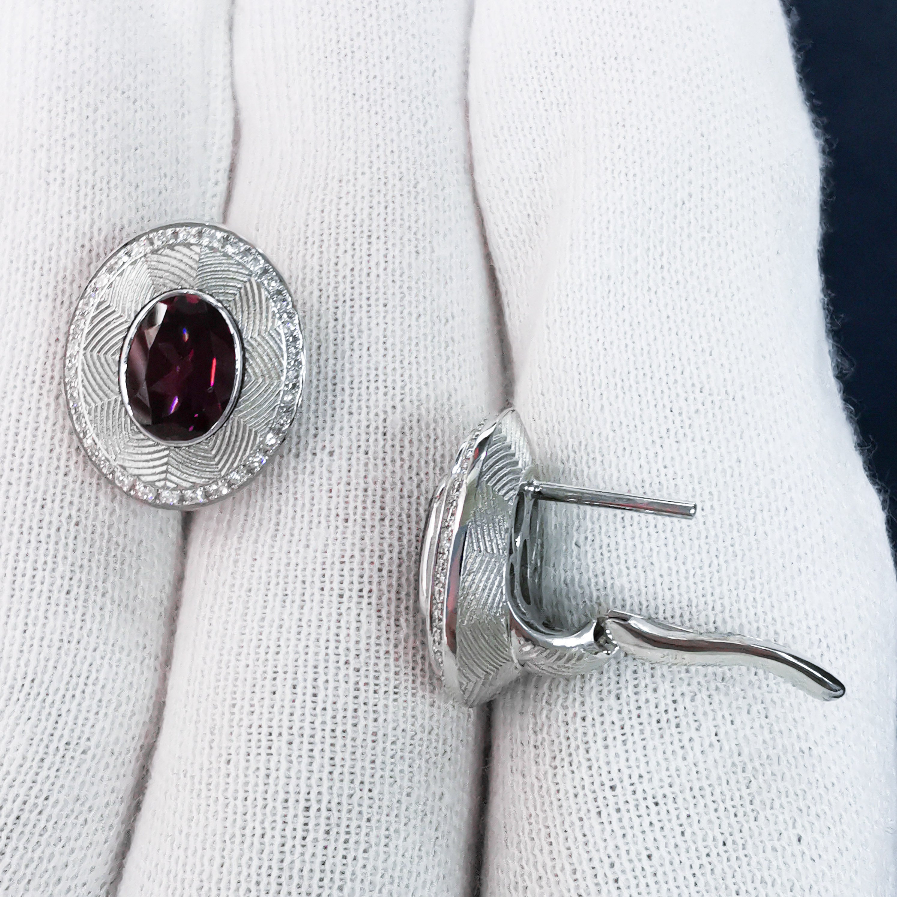 Rhodolite, Diamonds 18K White Gold Earrings, E 0084-5
