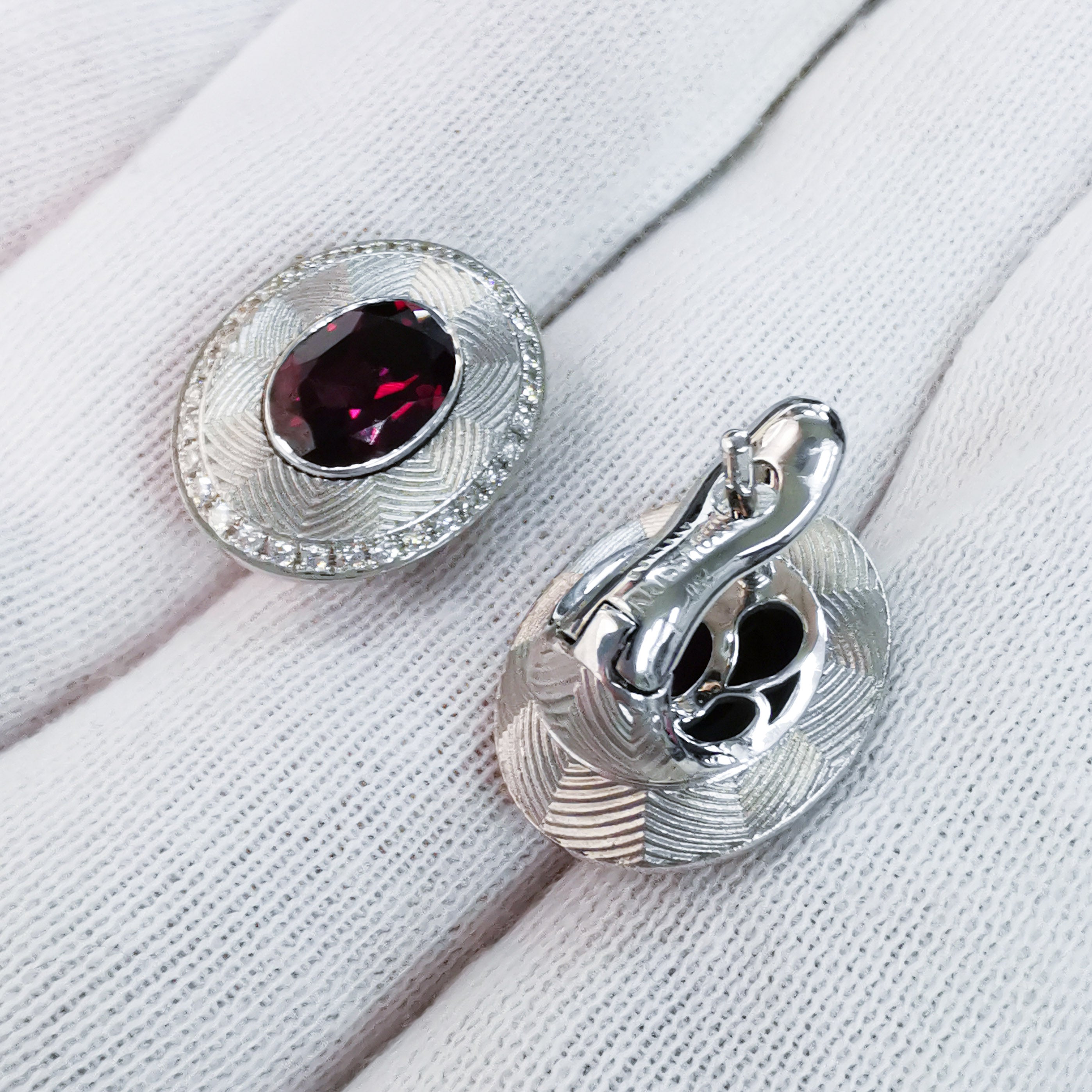 Rhodolite, Diamonds 18K White Gold Earrings, E 0084-5