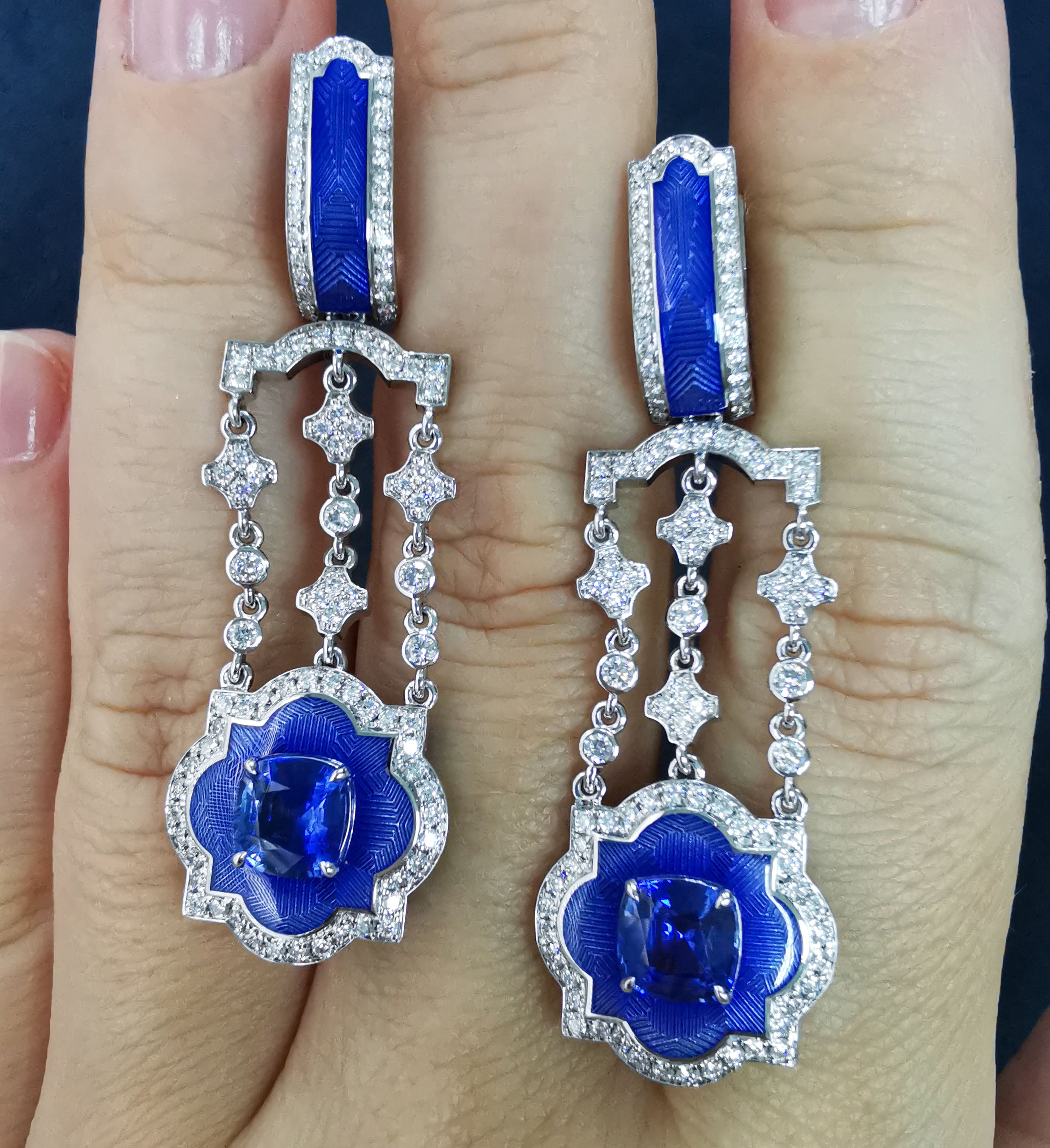 Sapphire, Diamonds 18K White Gold Earrings, E 0117-20