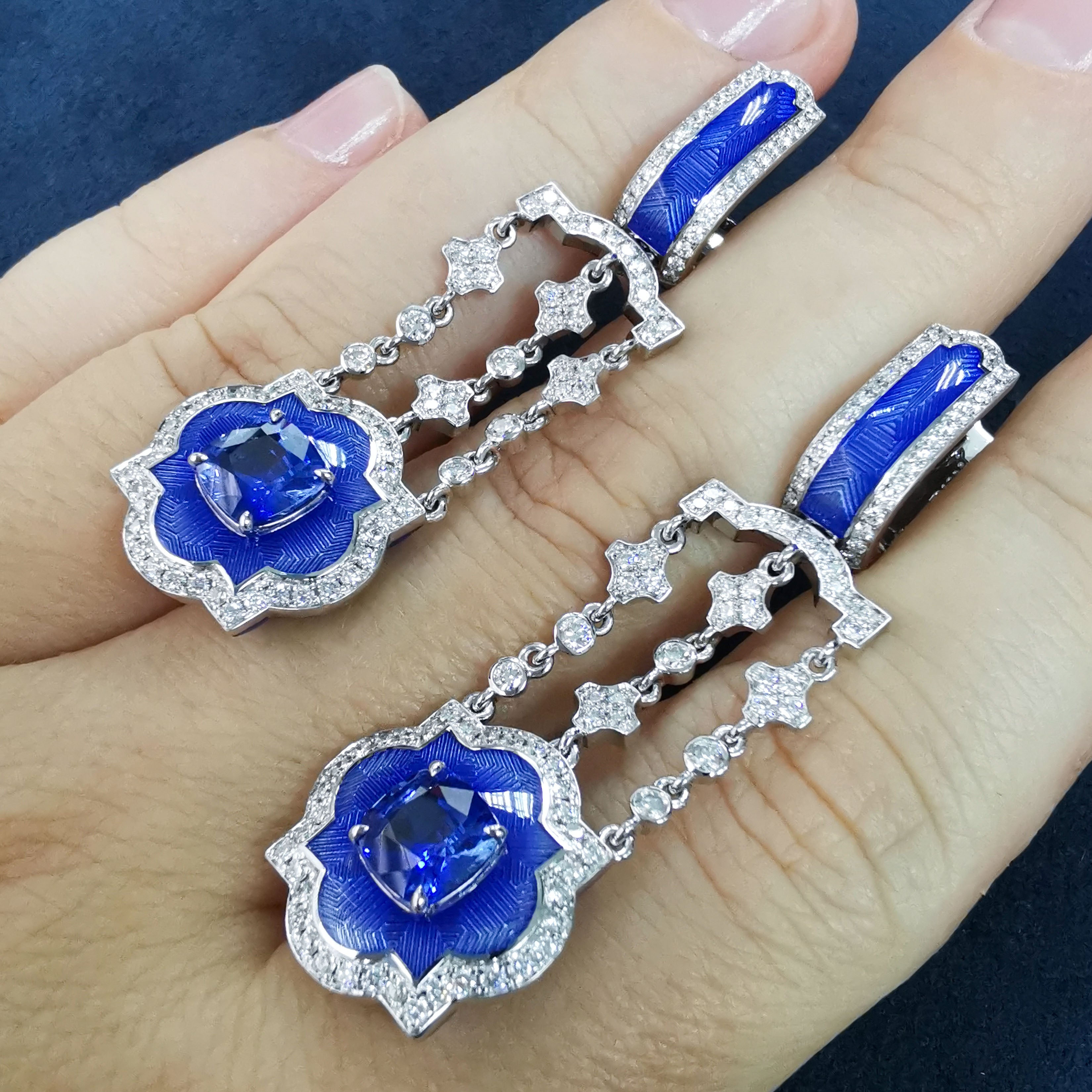 Sapphire, Diamonds 18K White Gold Earrings, E 0117-20