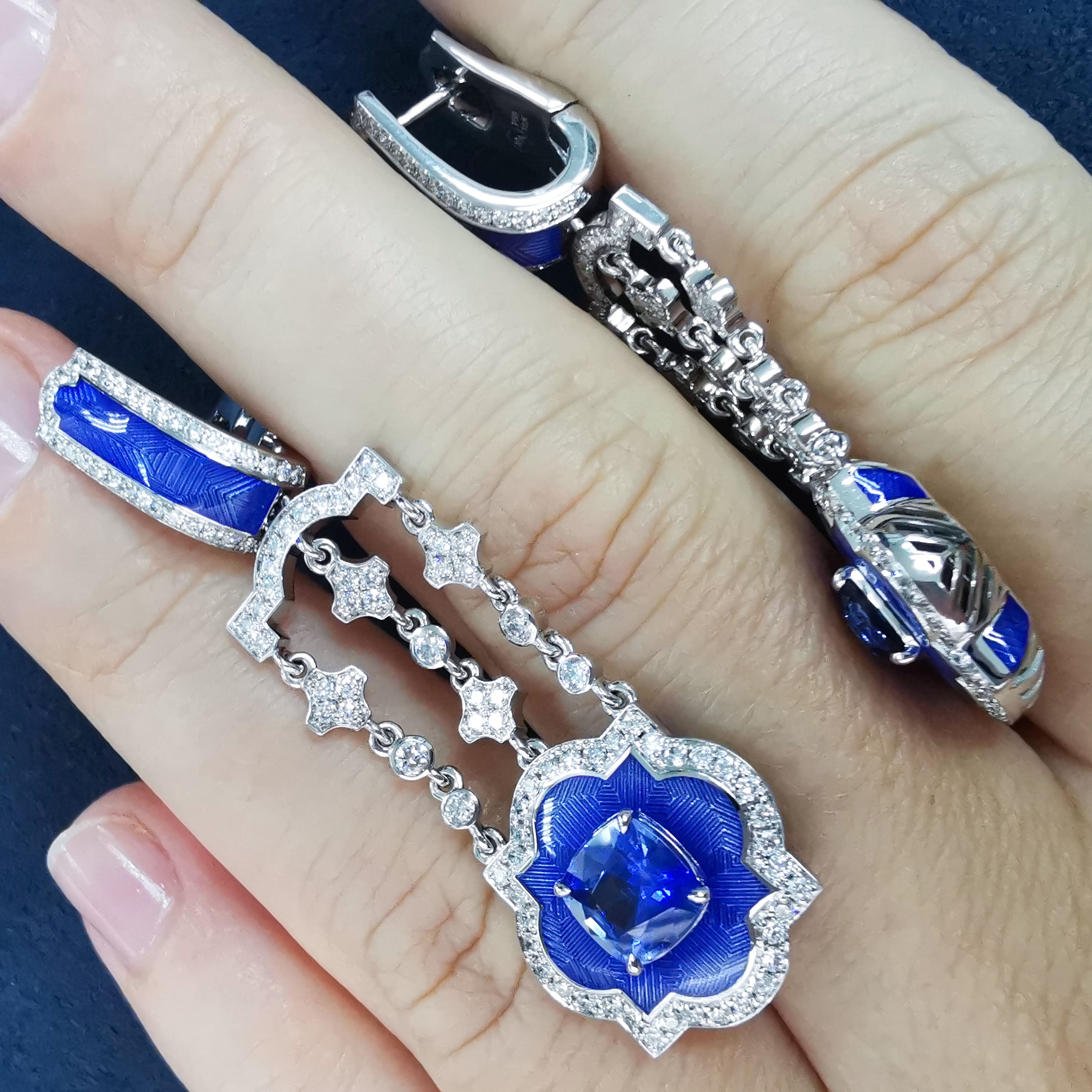 Sapphire, Diamonds 18K White Gold Earrings, E 0117-20