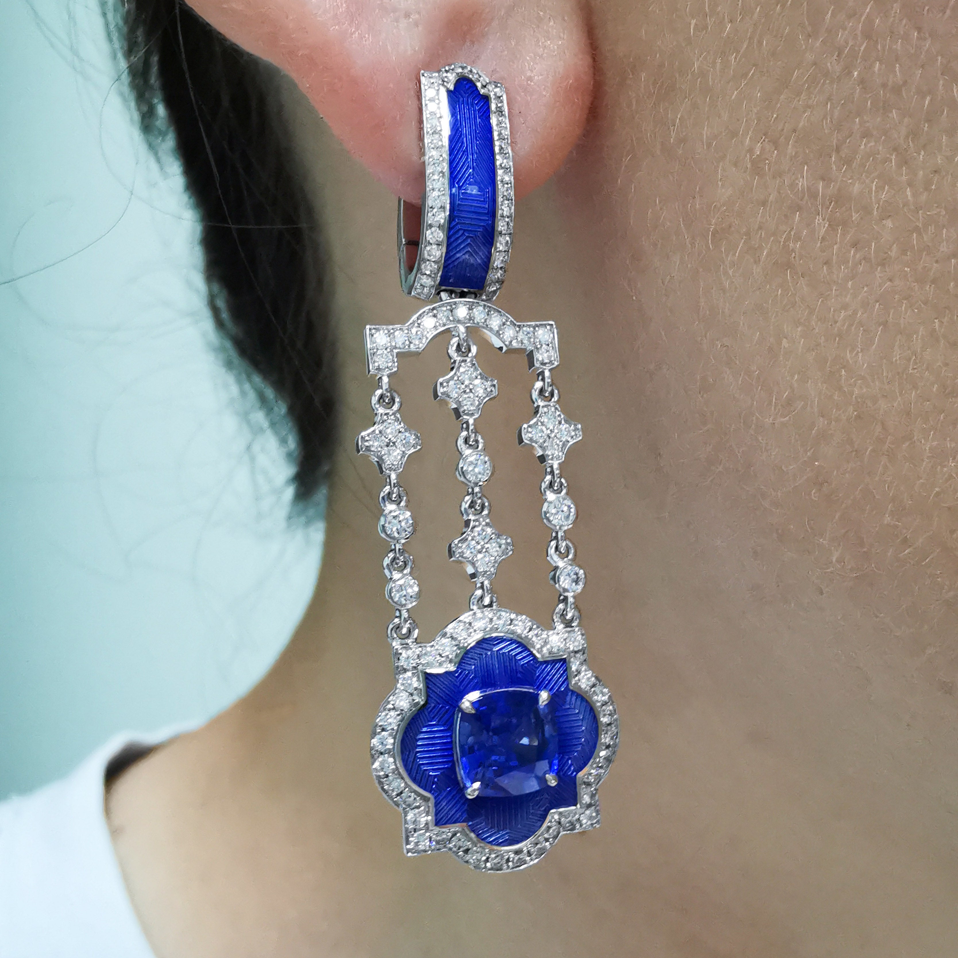 Sapphire, Diamonds 18K White Gold Earrings, E 0117-20