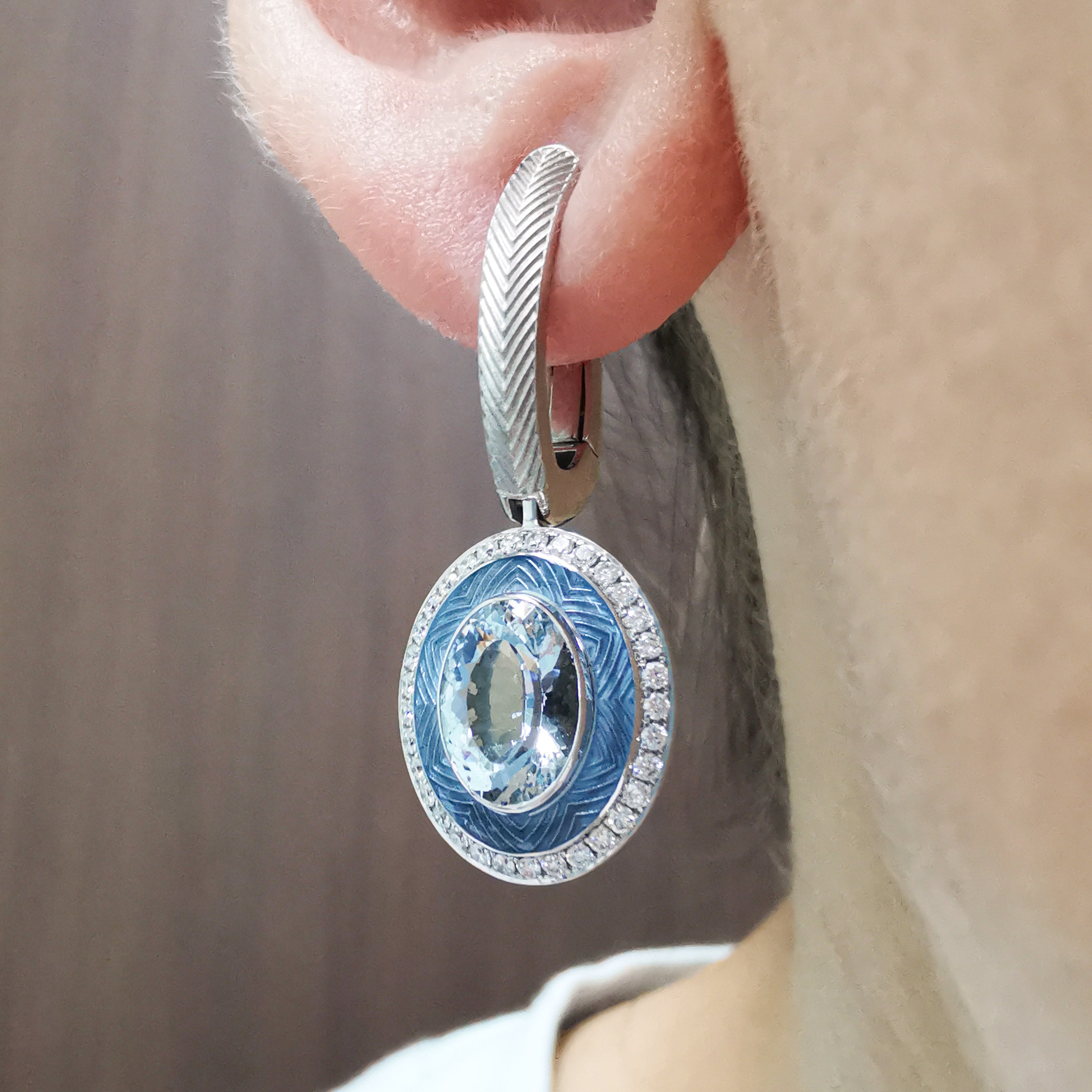 Aquamarine, Diamonds 18K White Gold Earrings, E 0084-3