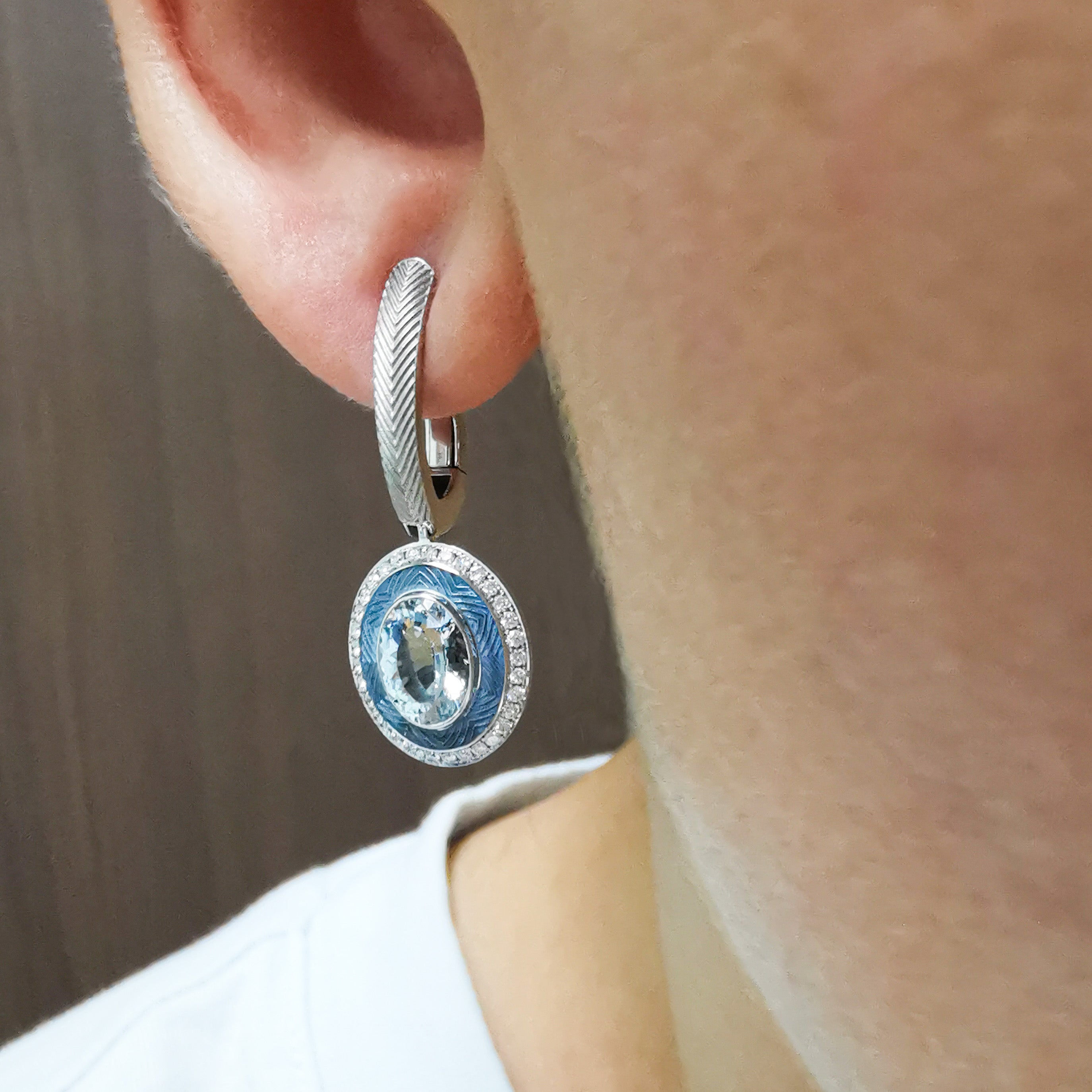 Aquamarine, Diamonds 18K White Gold Earrings, E 0084-3
