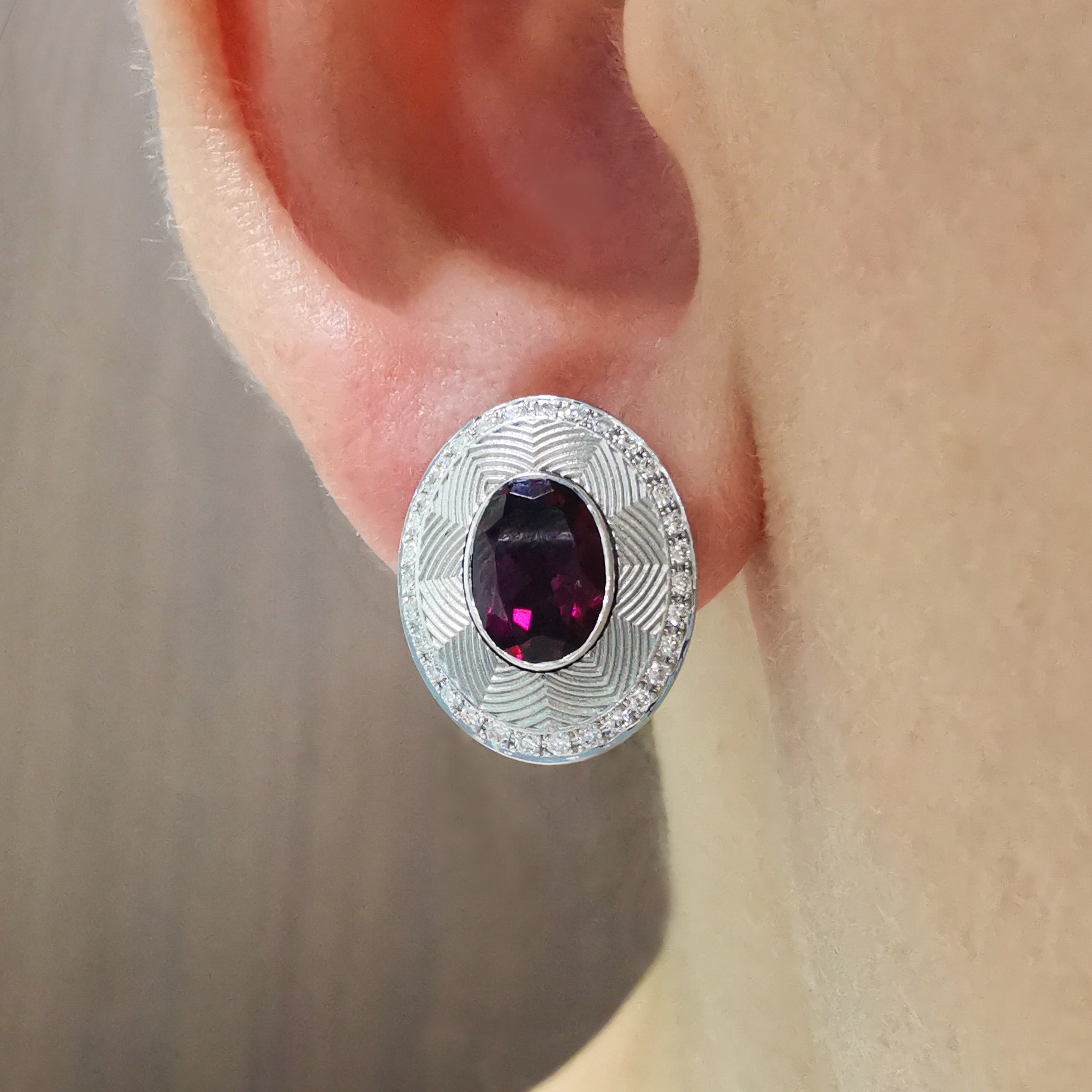 Rhodolite, Diamonds 18K White Gold Earrings, E 0084-5