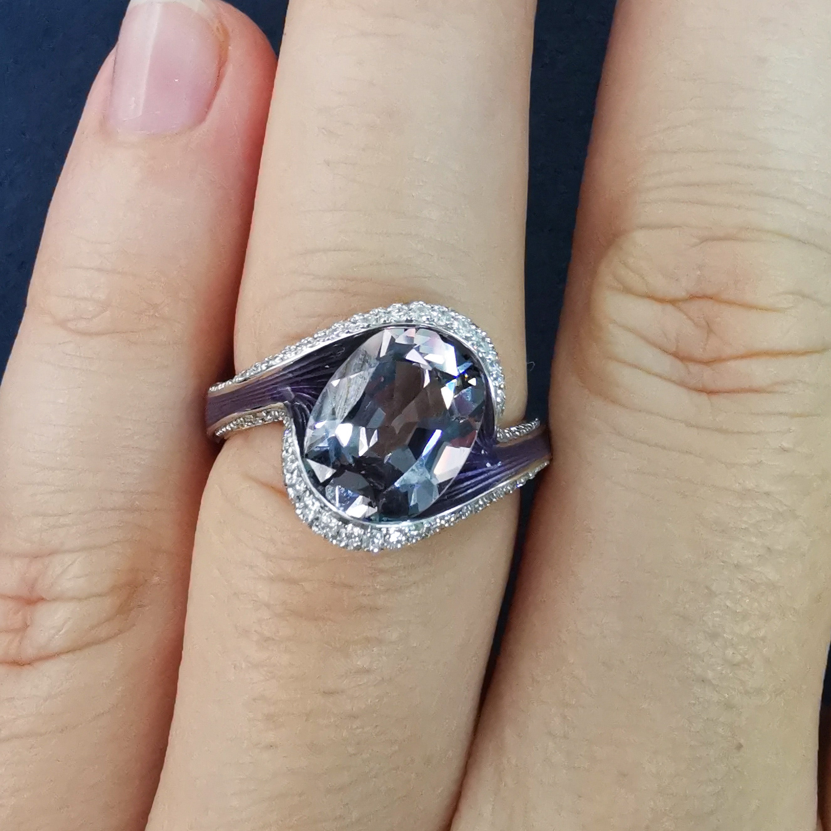 Spinel, Enamel, Diamonds 18K White Gold Ring, R 0123-0