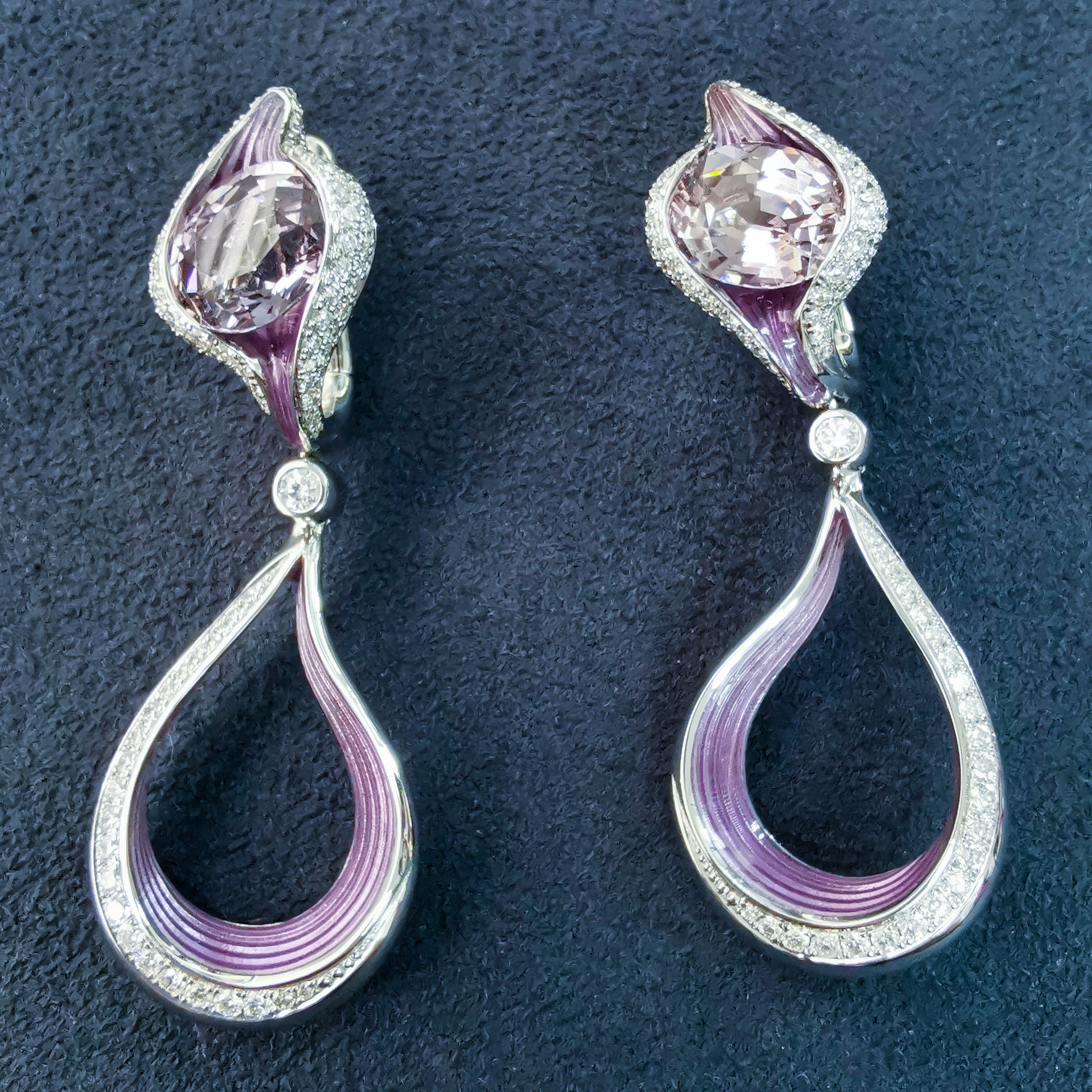 Enamel, Spinel, Diamonds 18K White Gold Earrings, E 0123-03