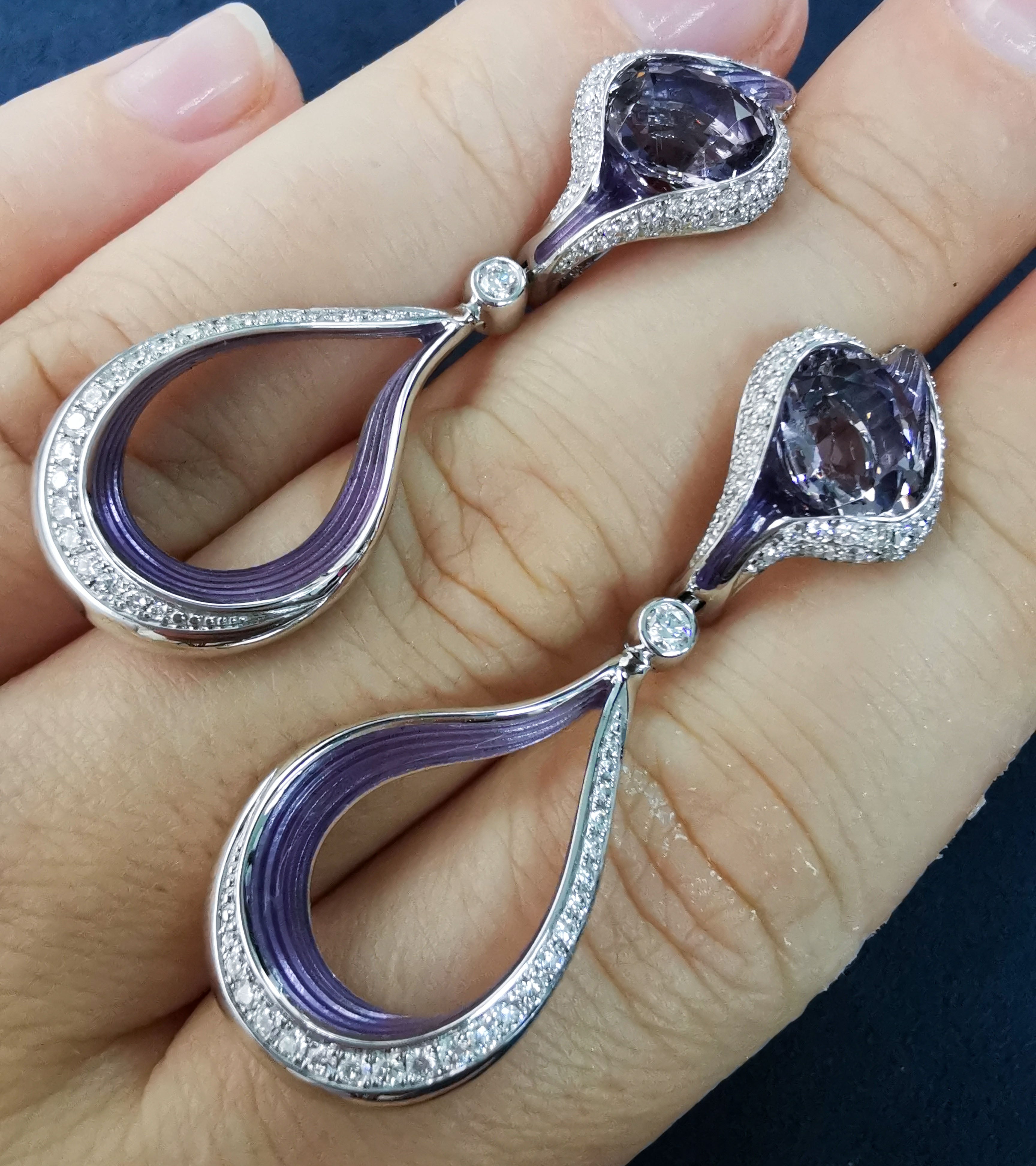 Enamel, Spinel, Diamonds 18K White Gold Earrings, E 0123-03