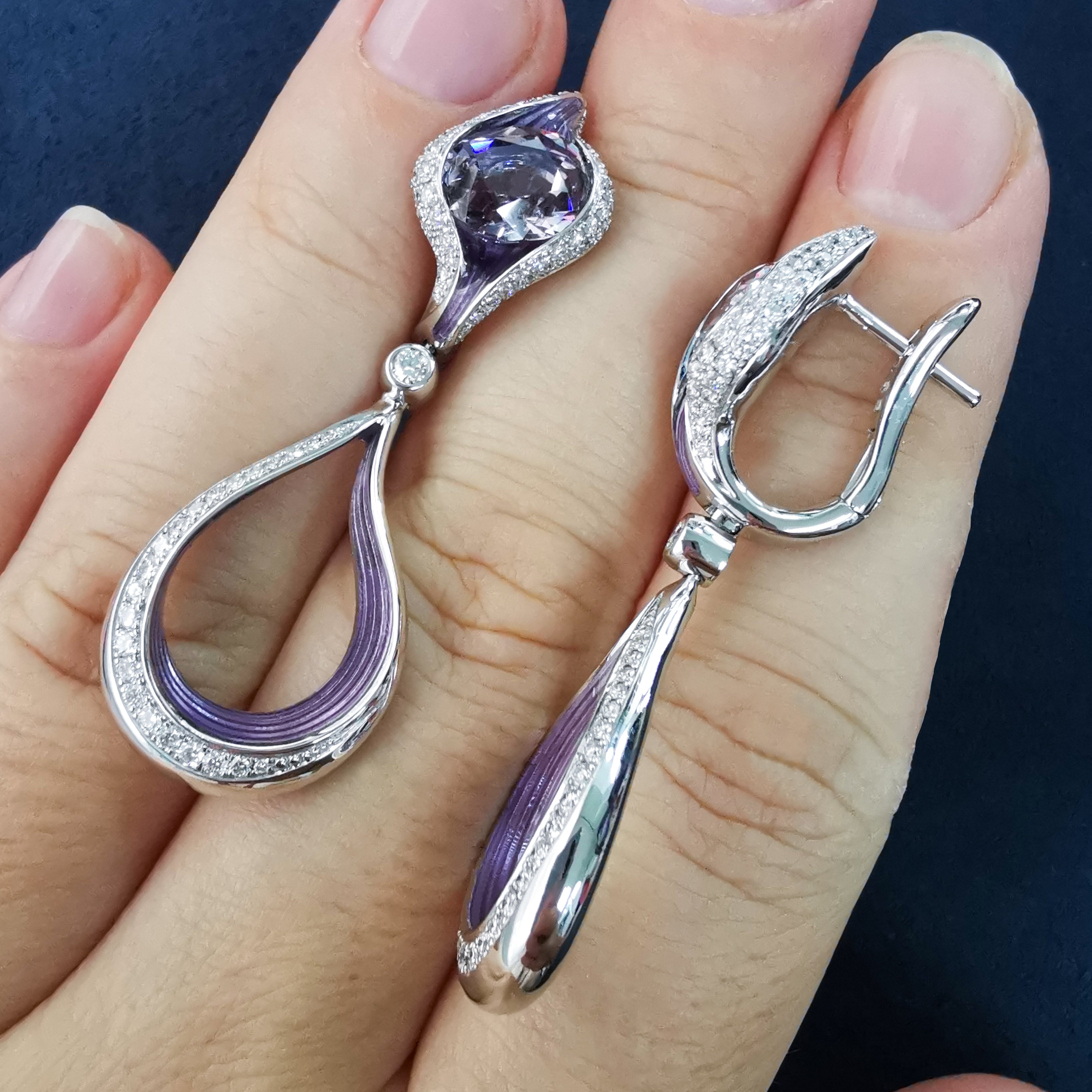 Enamel, Spinel, Diamonds 18K White Gold Earrings, E 0123-03