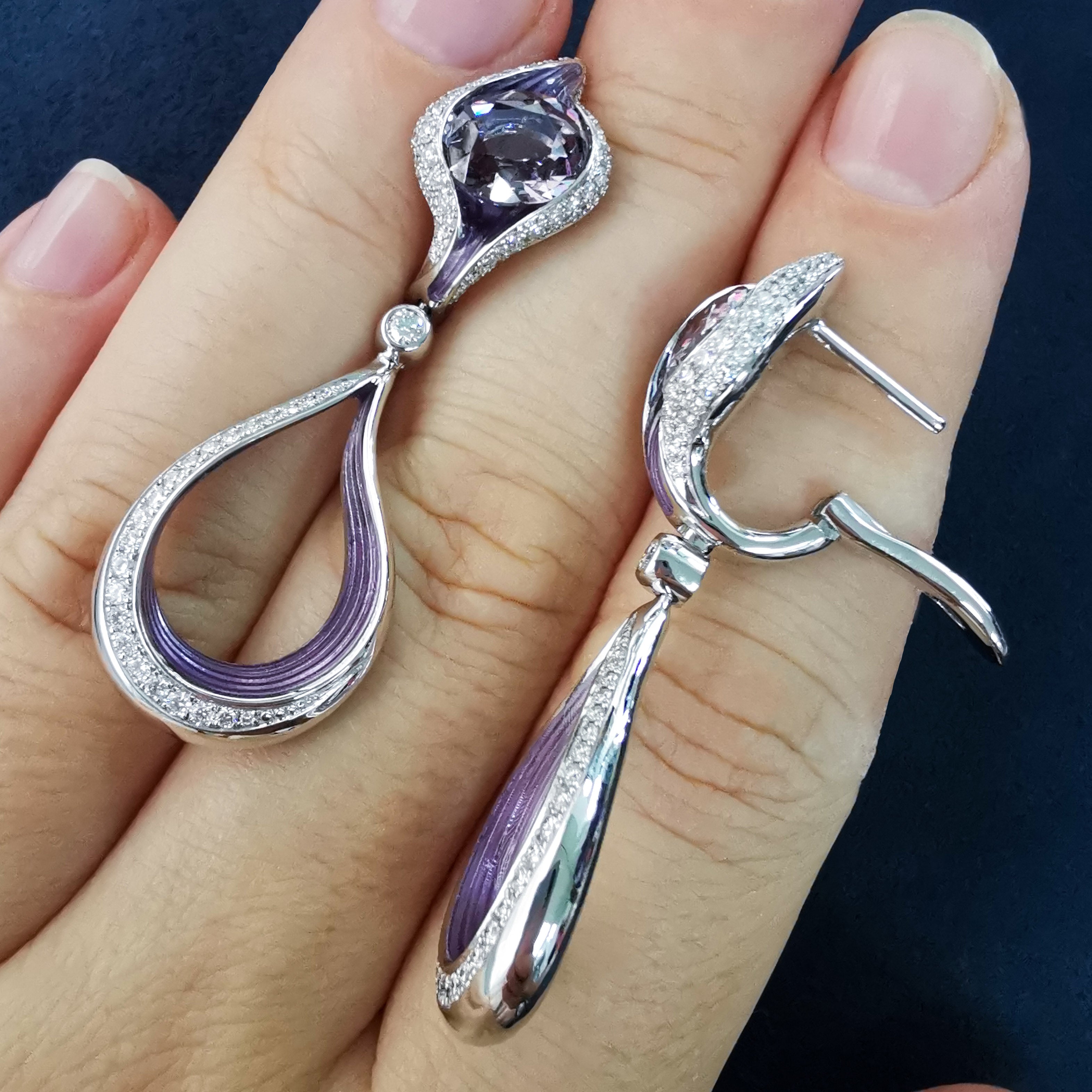 Enamel, Spinel, Diamonds 18K White Gold Earrings, E 0123-03