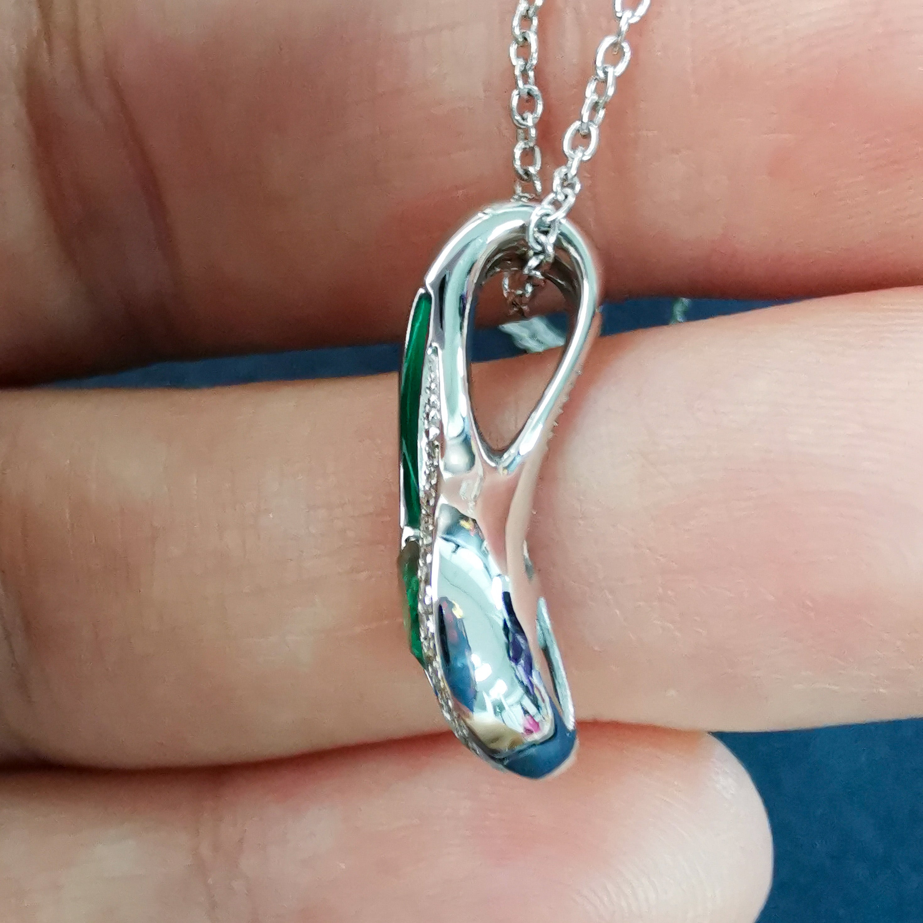 Emerald, Diamonds, Enamel 18K White Gold Pendant, P 0123-7
