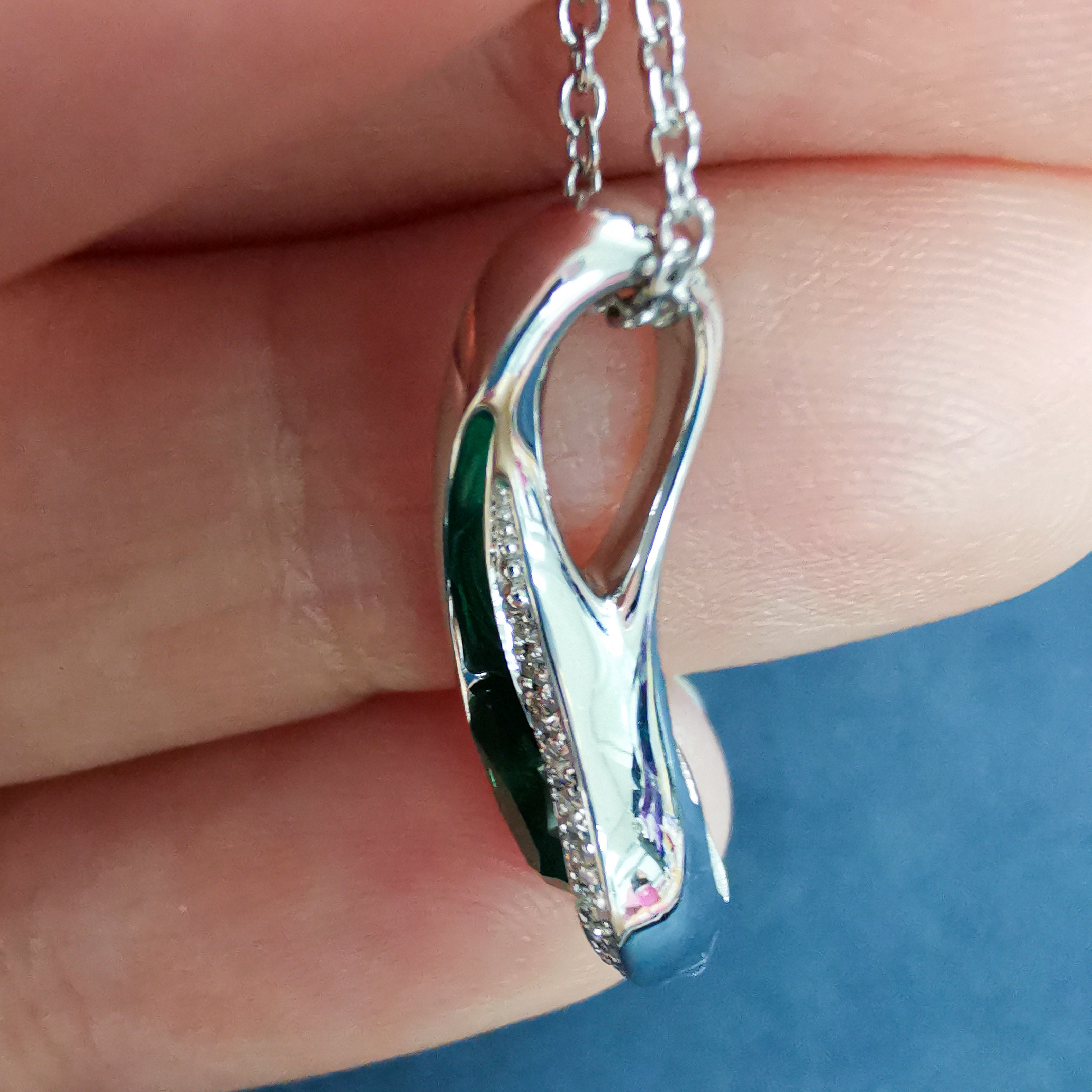 Emerald, Diamonds, Enamel 18K White Gold Pendant, P 0123-7