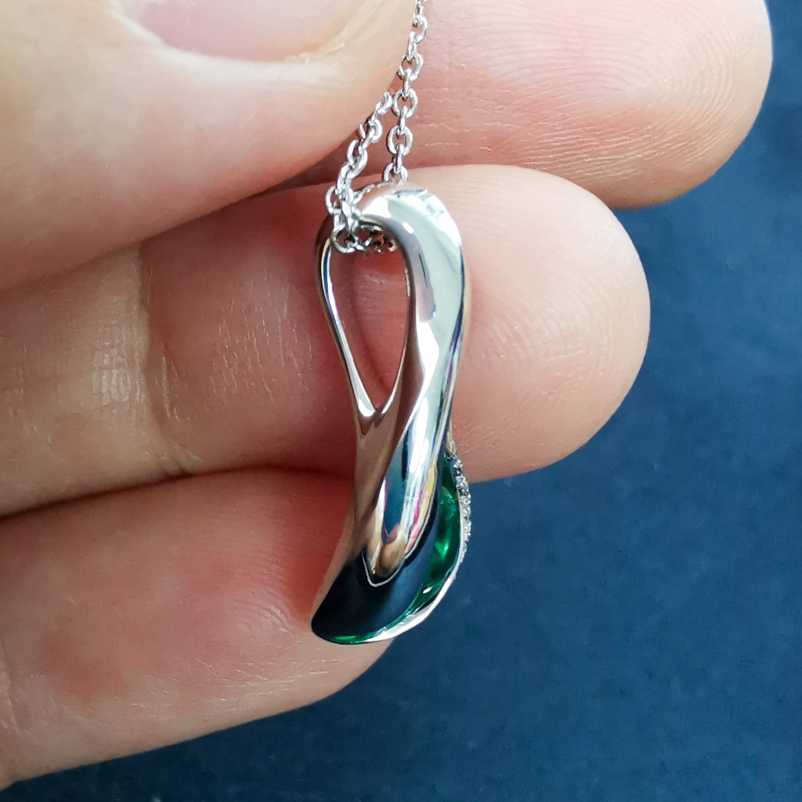 Emerald, Diamonds, Enamel 18K White Gold Pendant, P 0123-7