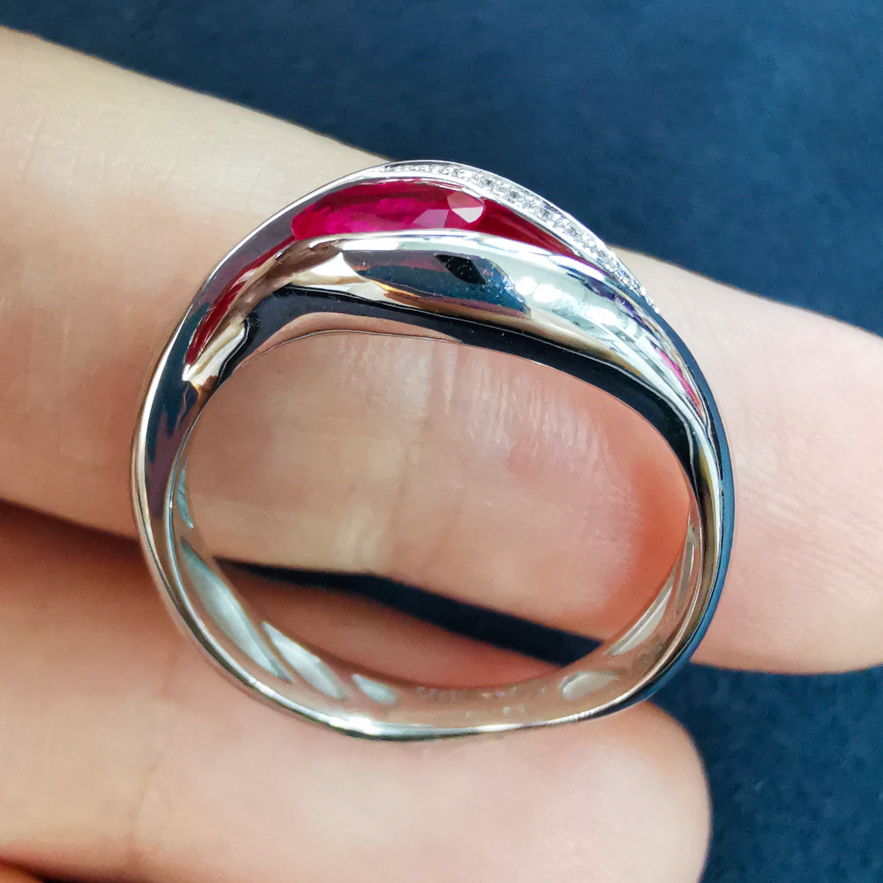 Enamel, Ruby, Diamonds 18K White Gold Ring, R 0123-6