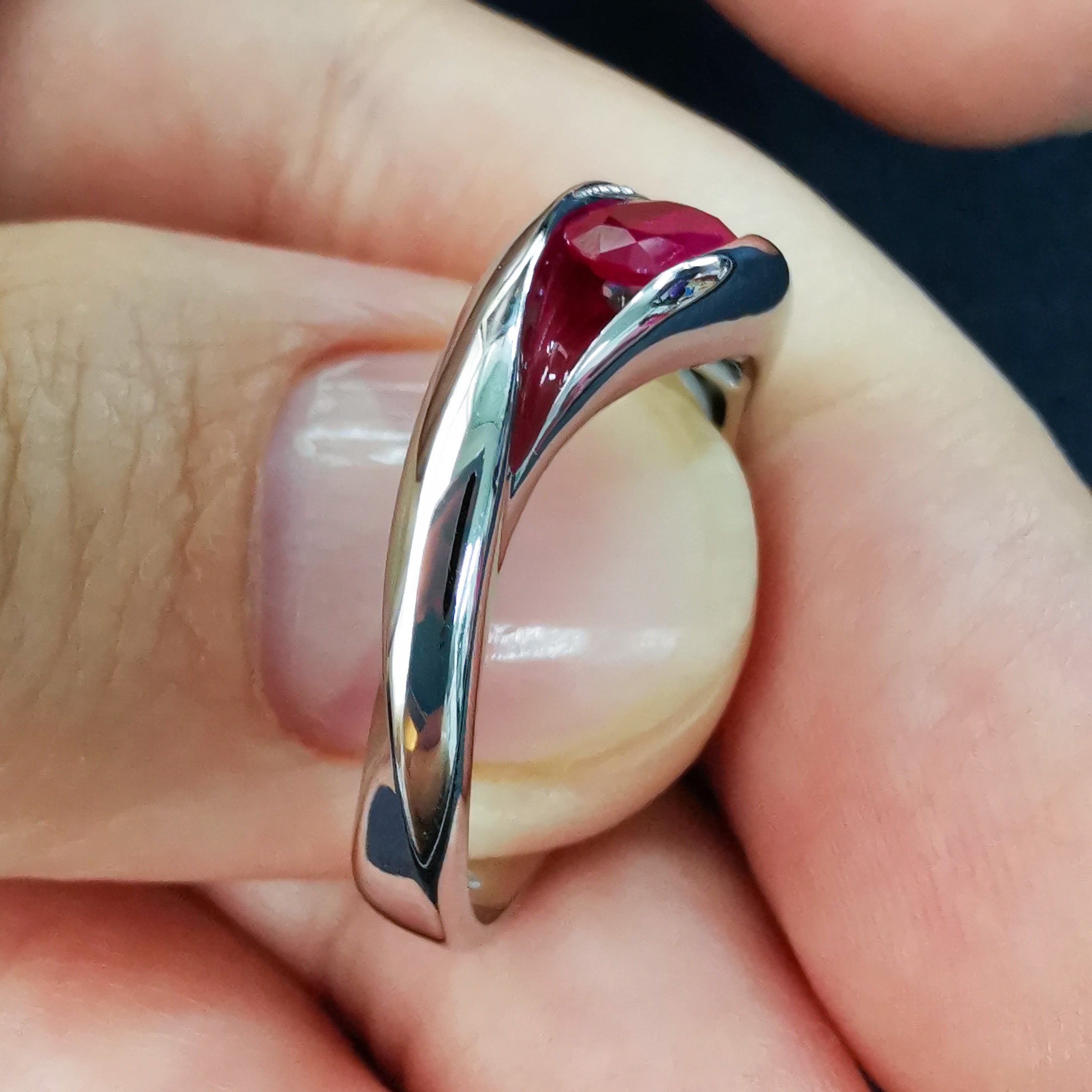 Enamel, Ruby, Diamonds 18K White Gold Ring, R 0123-6