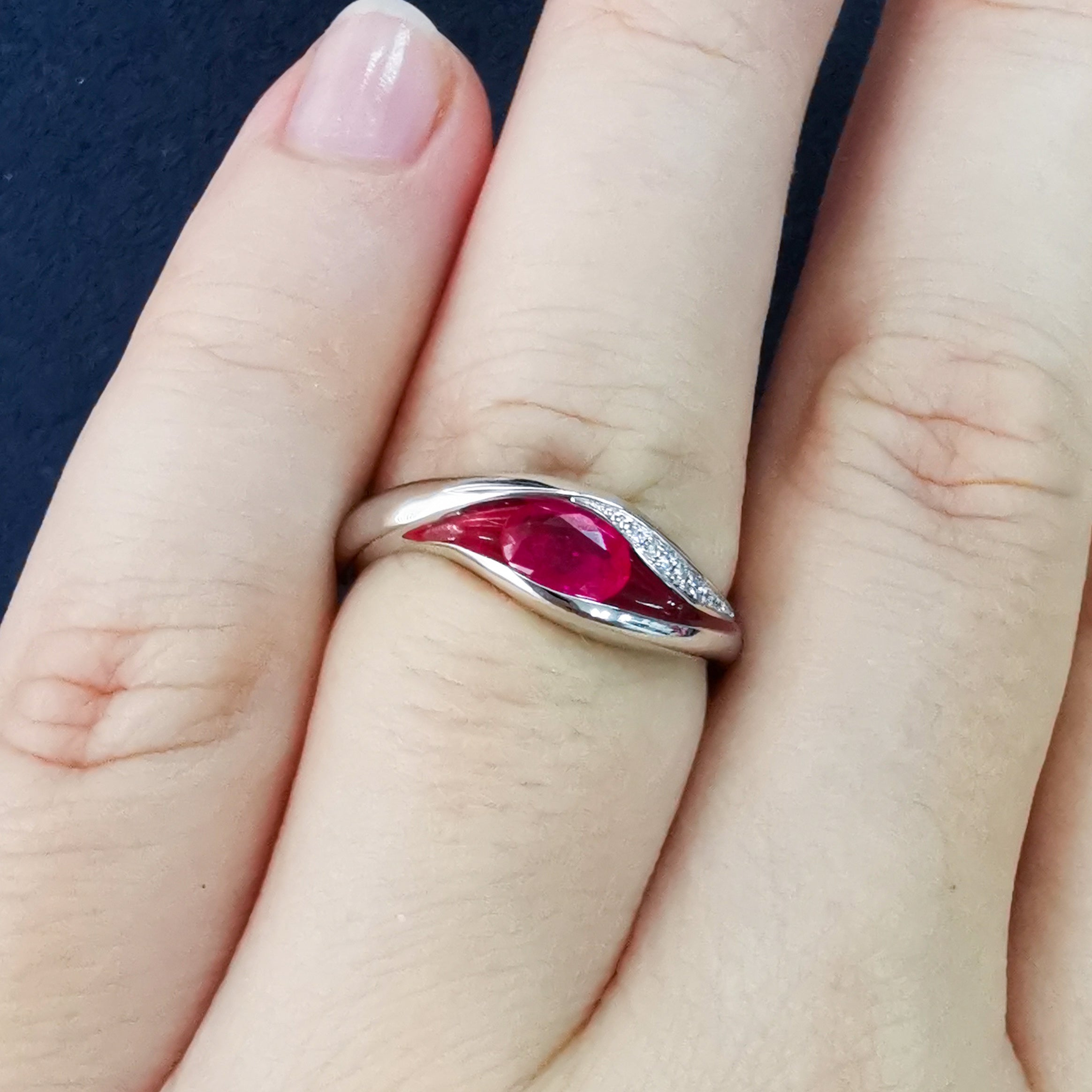 Enamel, Ruby, Diamonds 18K White Gold Ring, R 0123-6