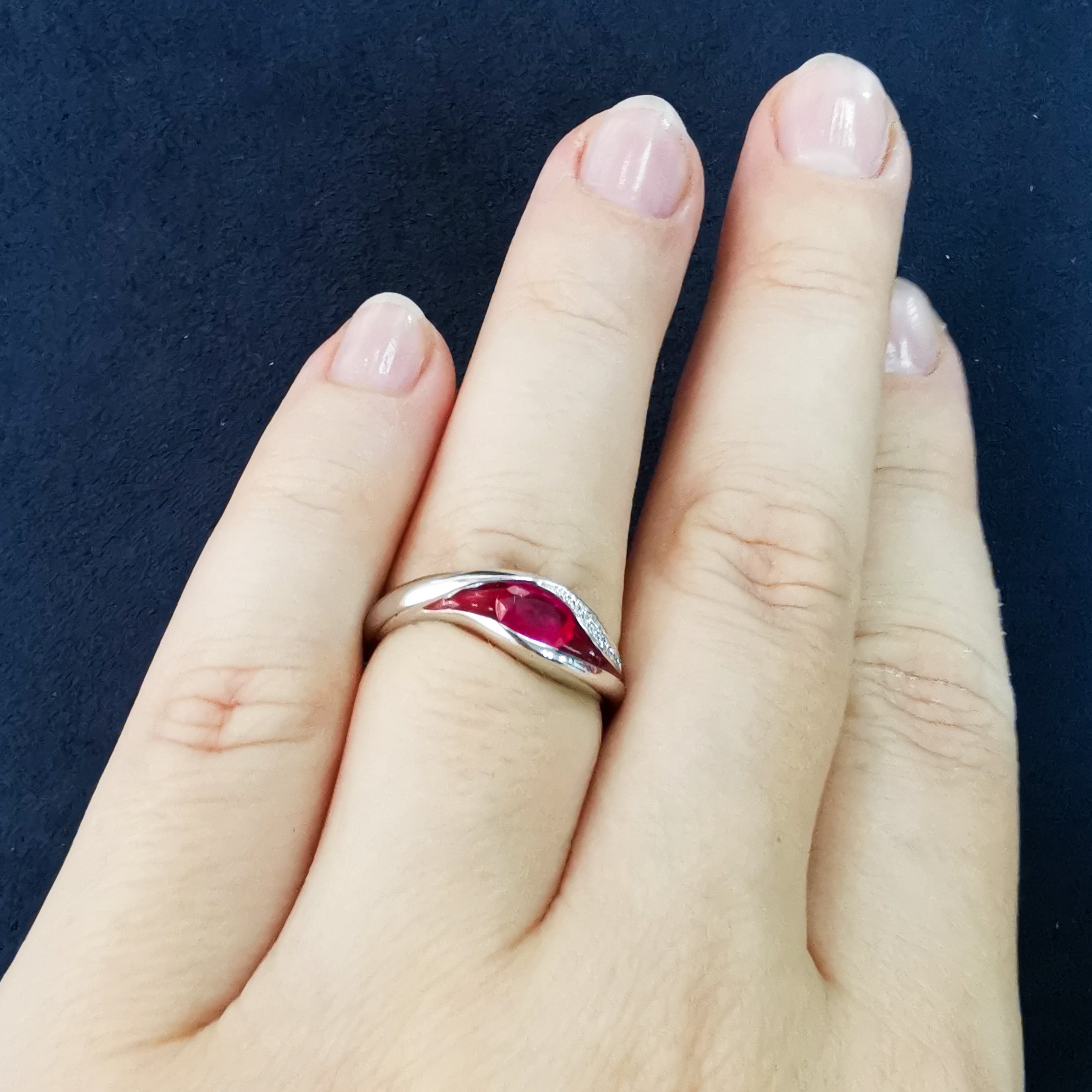 Enamel, Ruby, Diamonds 18K White Gold Ring, R 0123-6