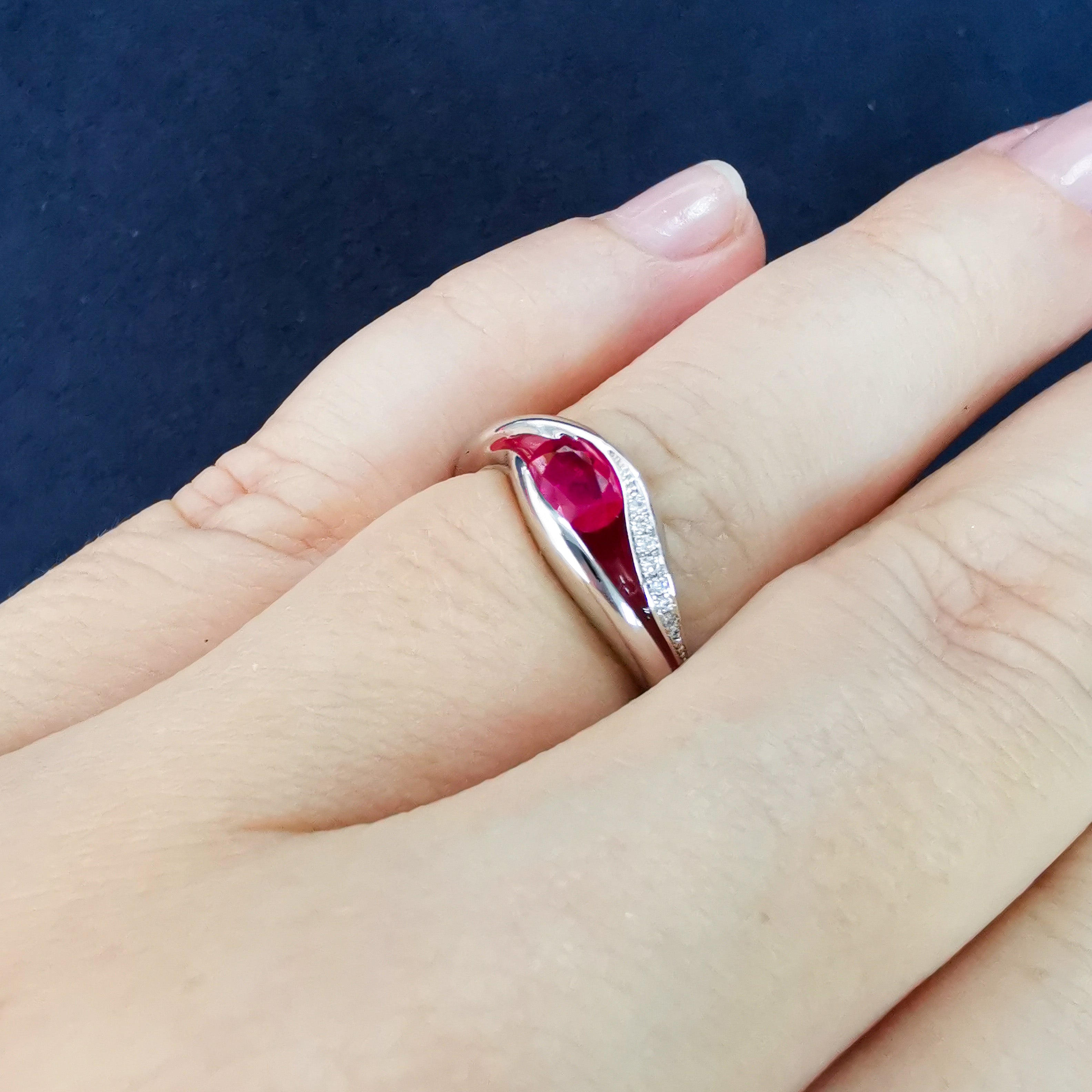 Enamel, Ruby, Diamonds 18K White Gold Ring, R 0123-6