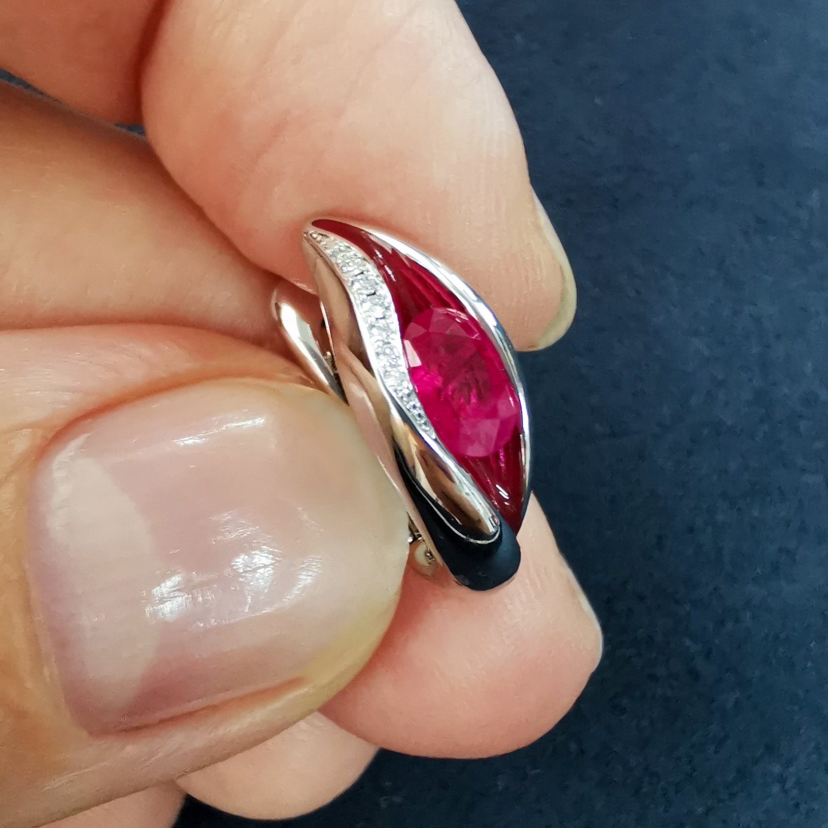 Enamel, Ruby, Diamonds 18K White Gold Earrings, E 0123-60
