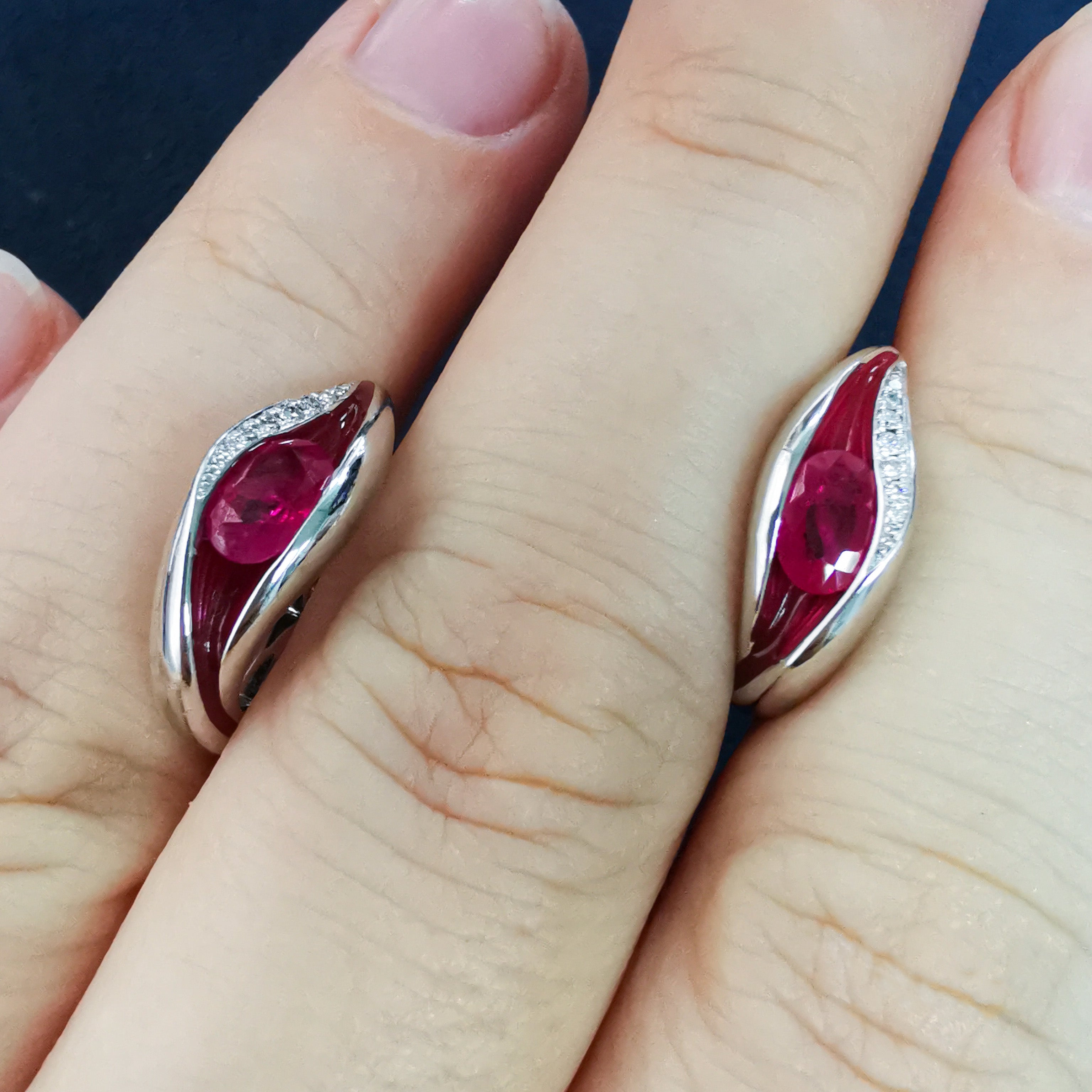 Enamel, Ruby, Diamonds 18K White Gold Earrings, E 0123-60