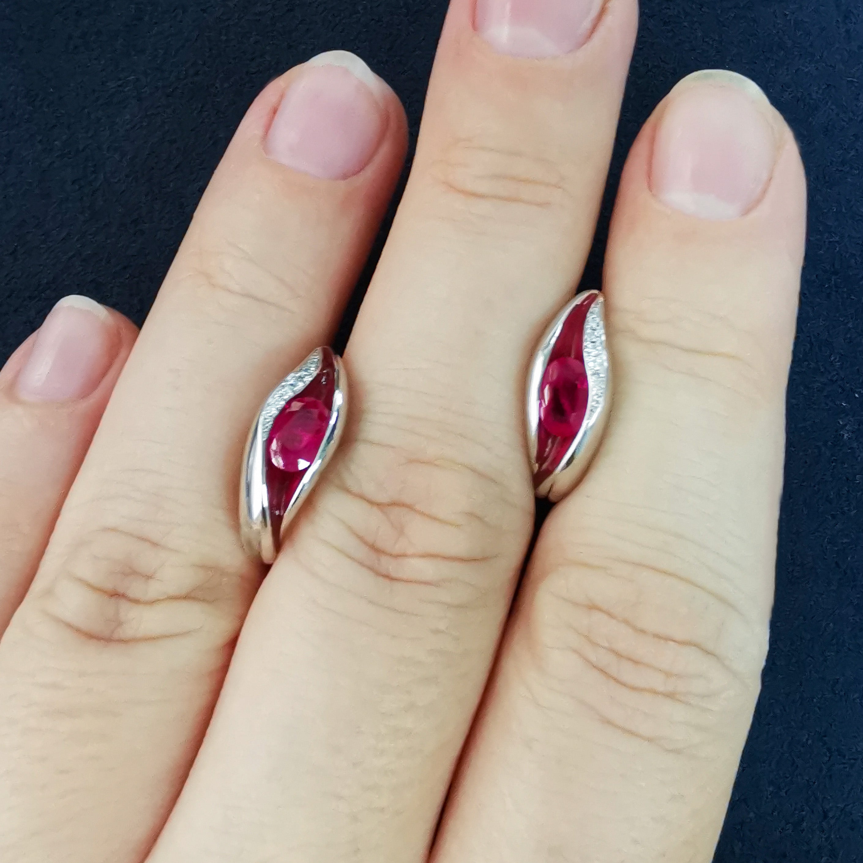 Enamel, Ruby, Diamonds 18K White Gold Earrings, E 0123-60