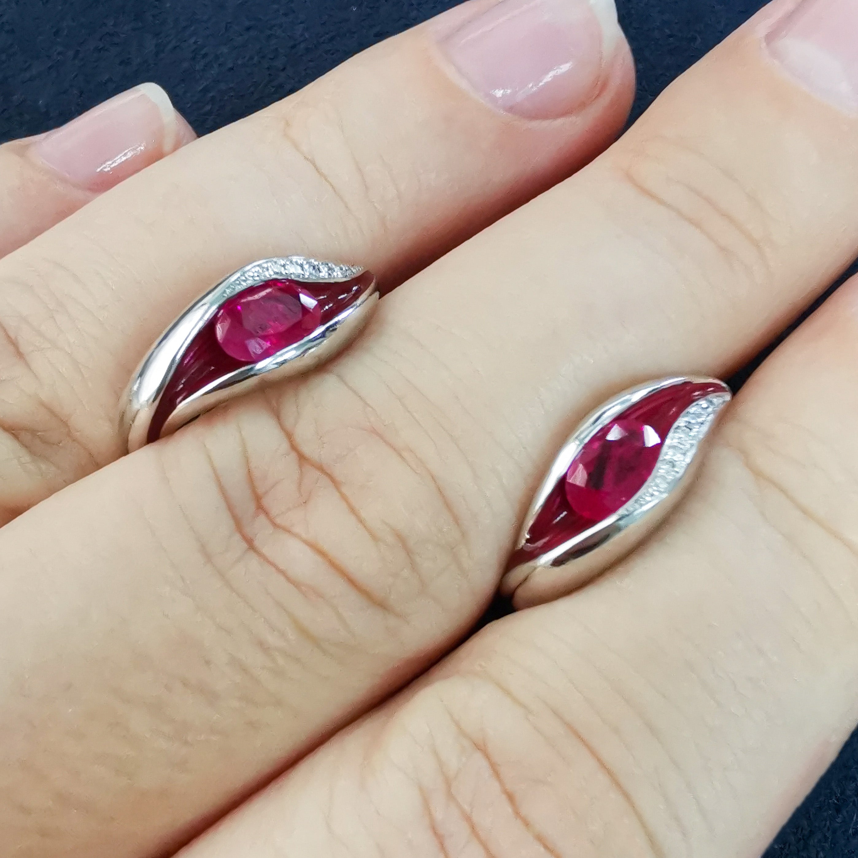 Enamel, Ruby, Diamonds 18K White Gold Earrings, E 0123-60