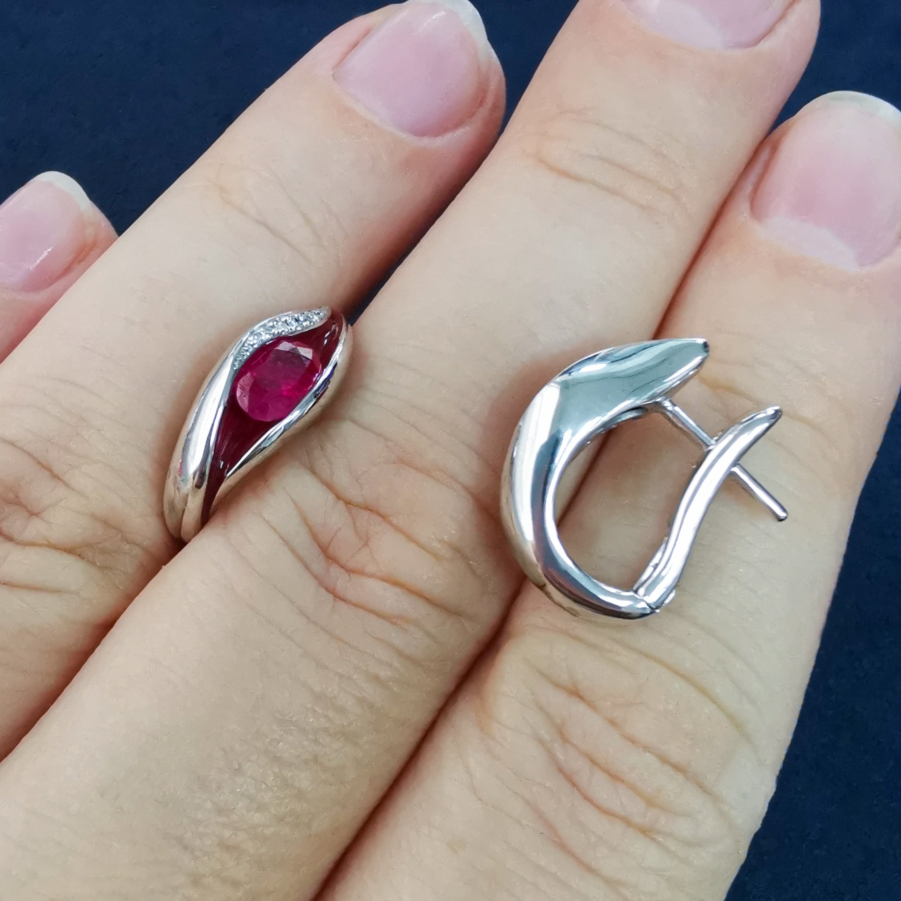 Enamel, Ruby, Diamonds 18K White Gold Earrings, E 0123-60