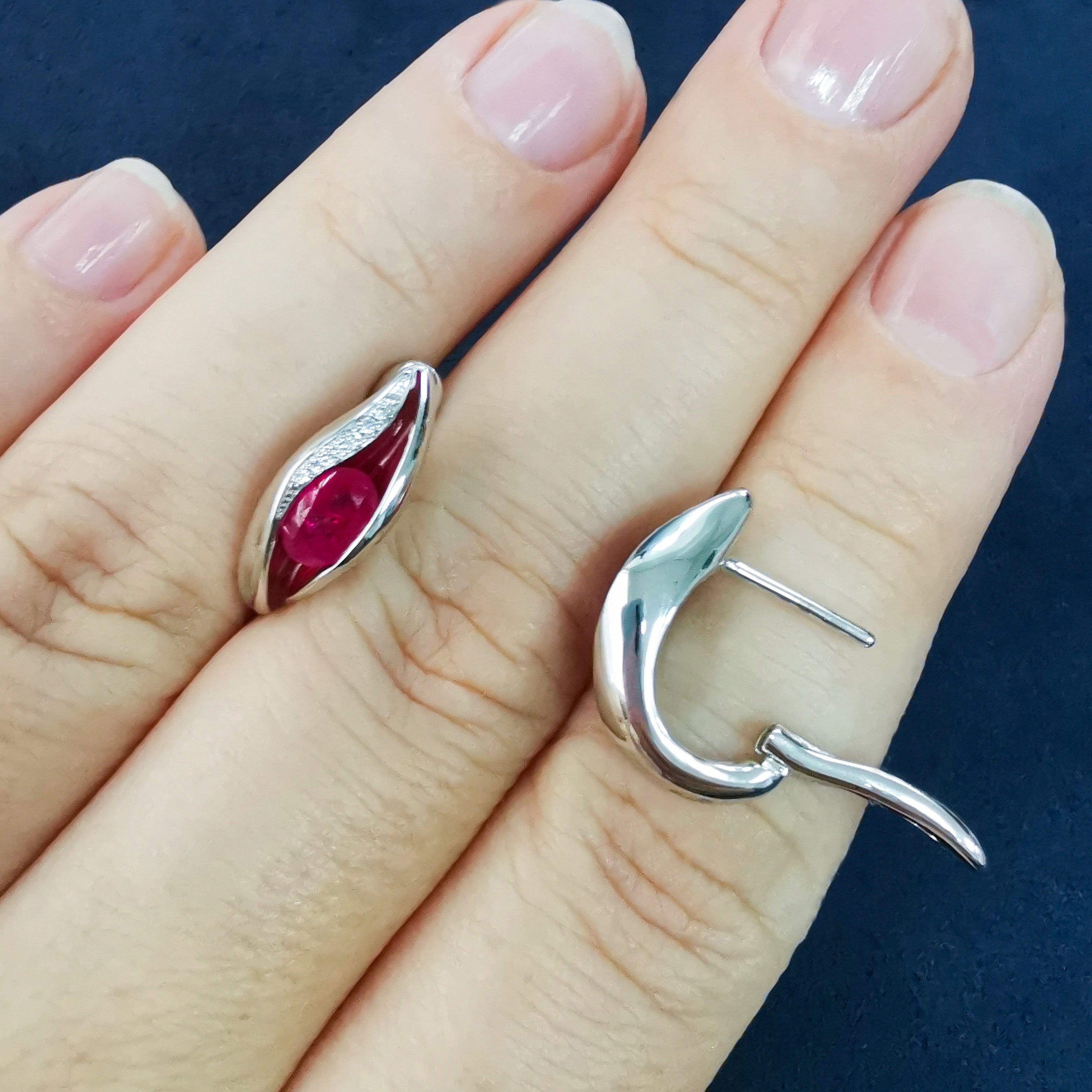 Enamel, Ruby, Diamonds 18K White Gold Earrings, E 0123-60