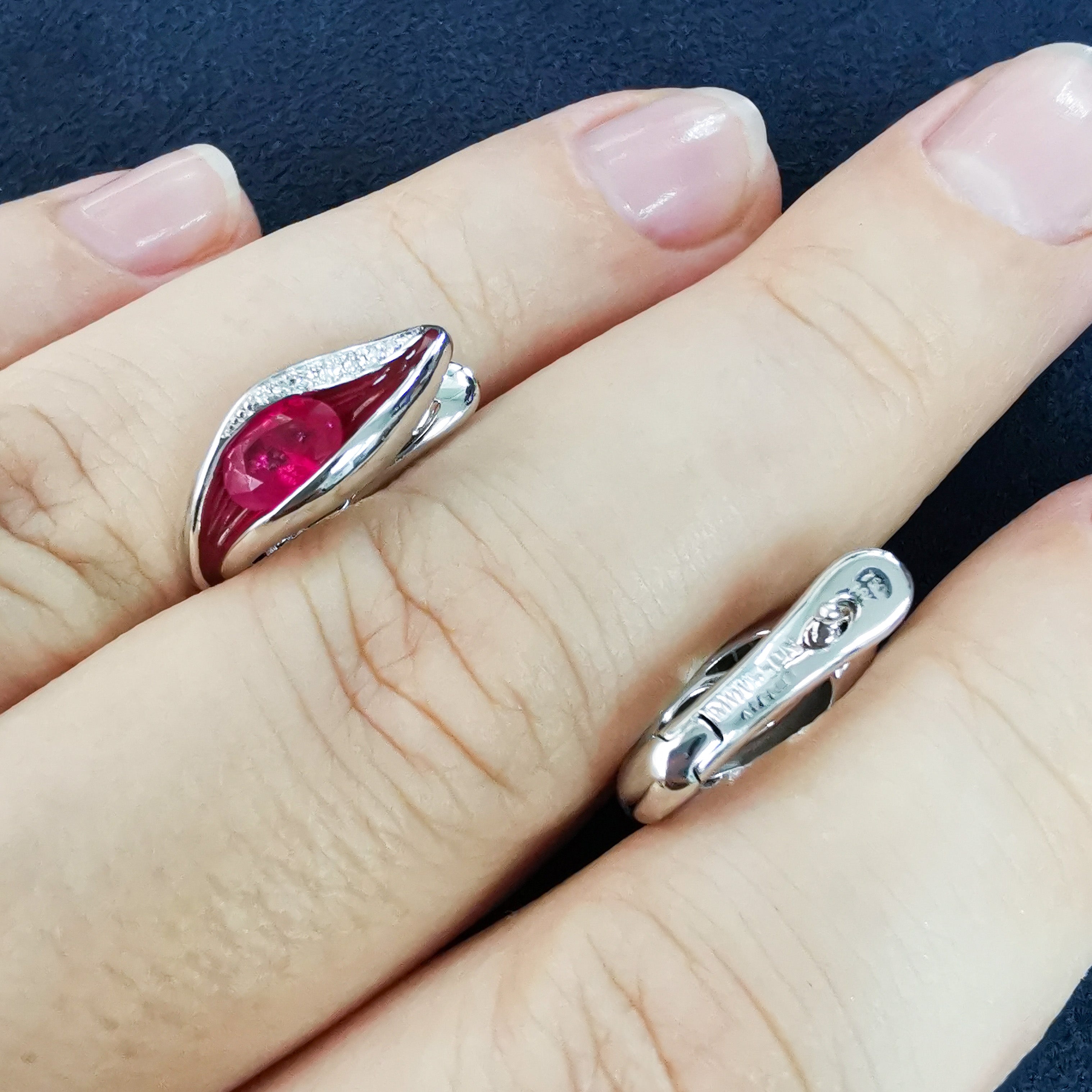 Enamel, Ruby, Diamonds 18K White Gold Earrings, E 0123-60