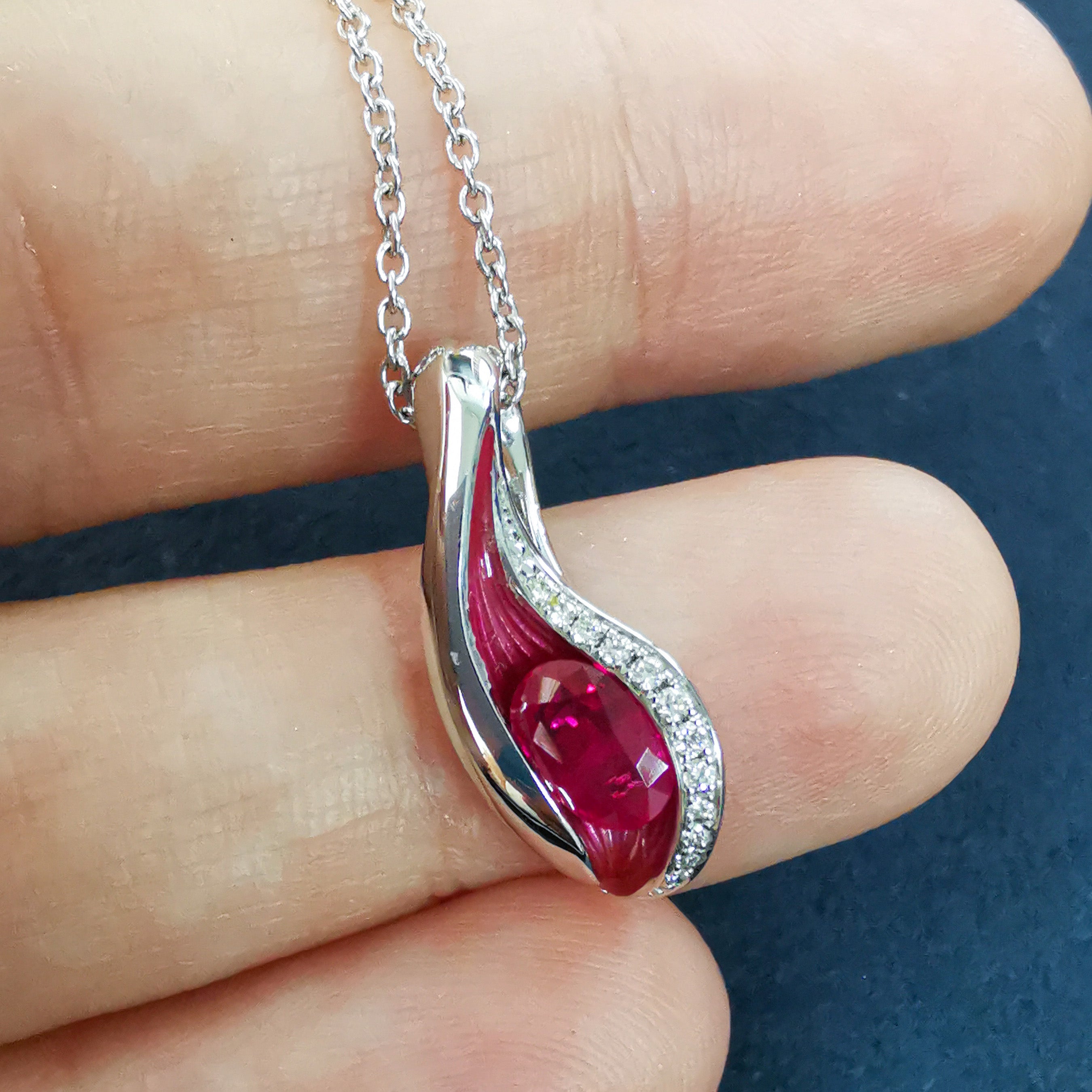 Ruby, Diamonds, Enamel 18K White Gold, Pendant, P 0123-6