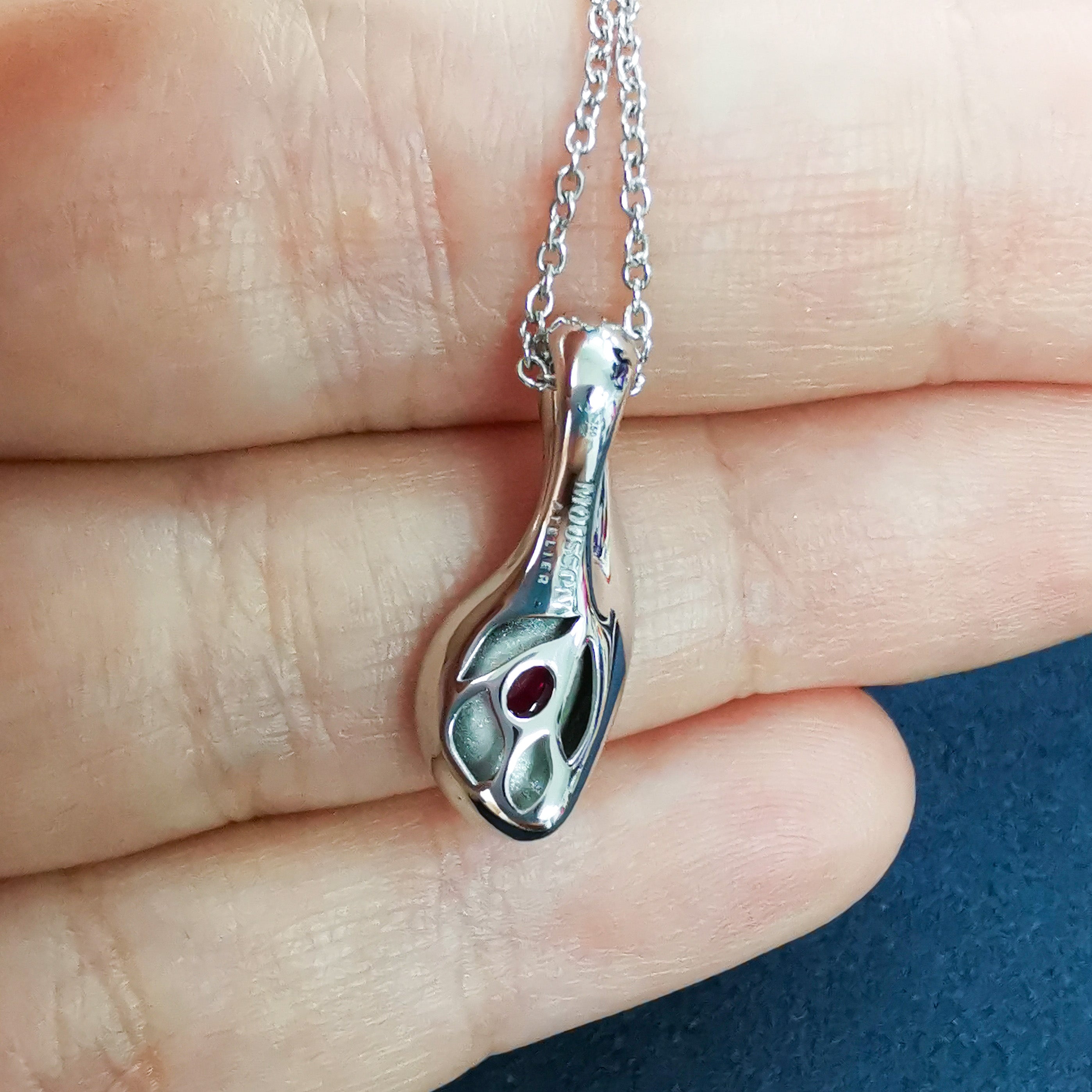 Ruby, Diamonds, Enamel 18K White Gold, Pendant, P 0123-6